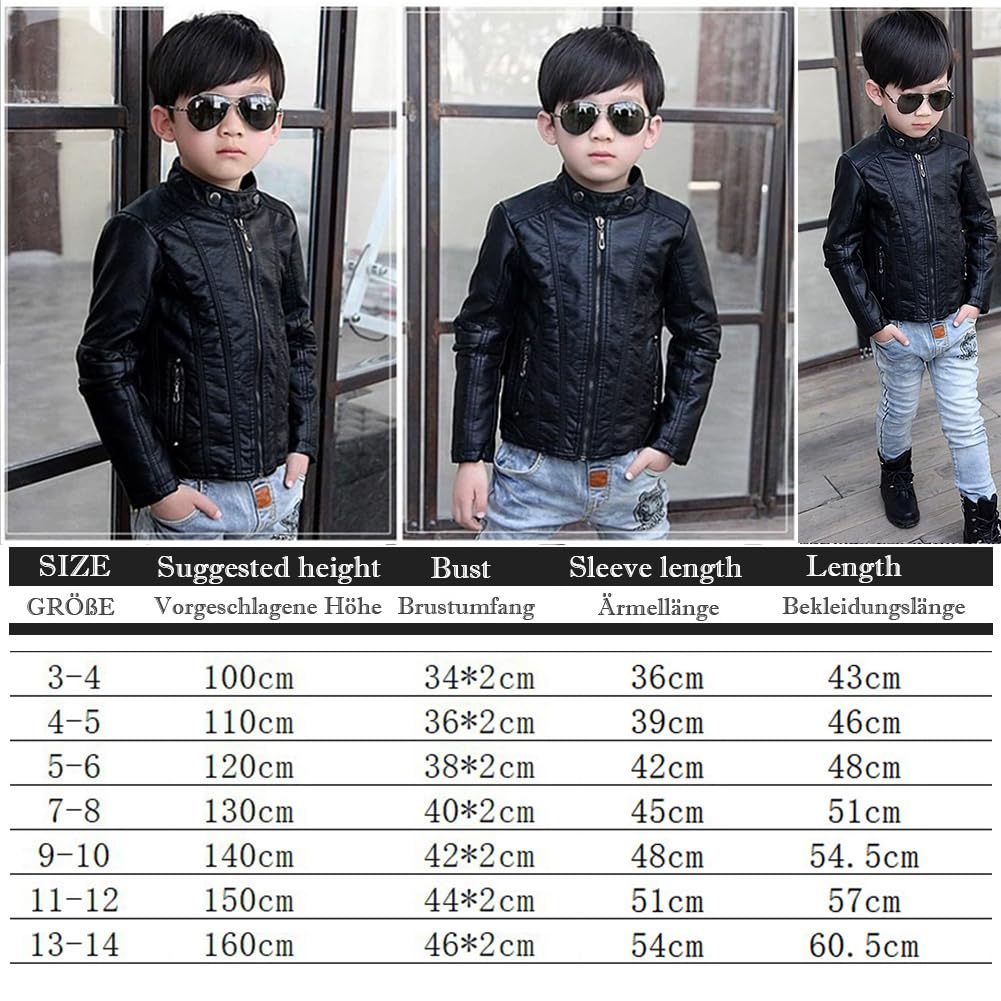 linboo Giacca in pelle per bambini, con colletto alto, per primavera, autunno, in similpelle