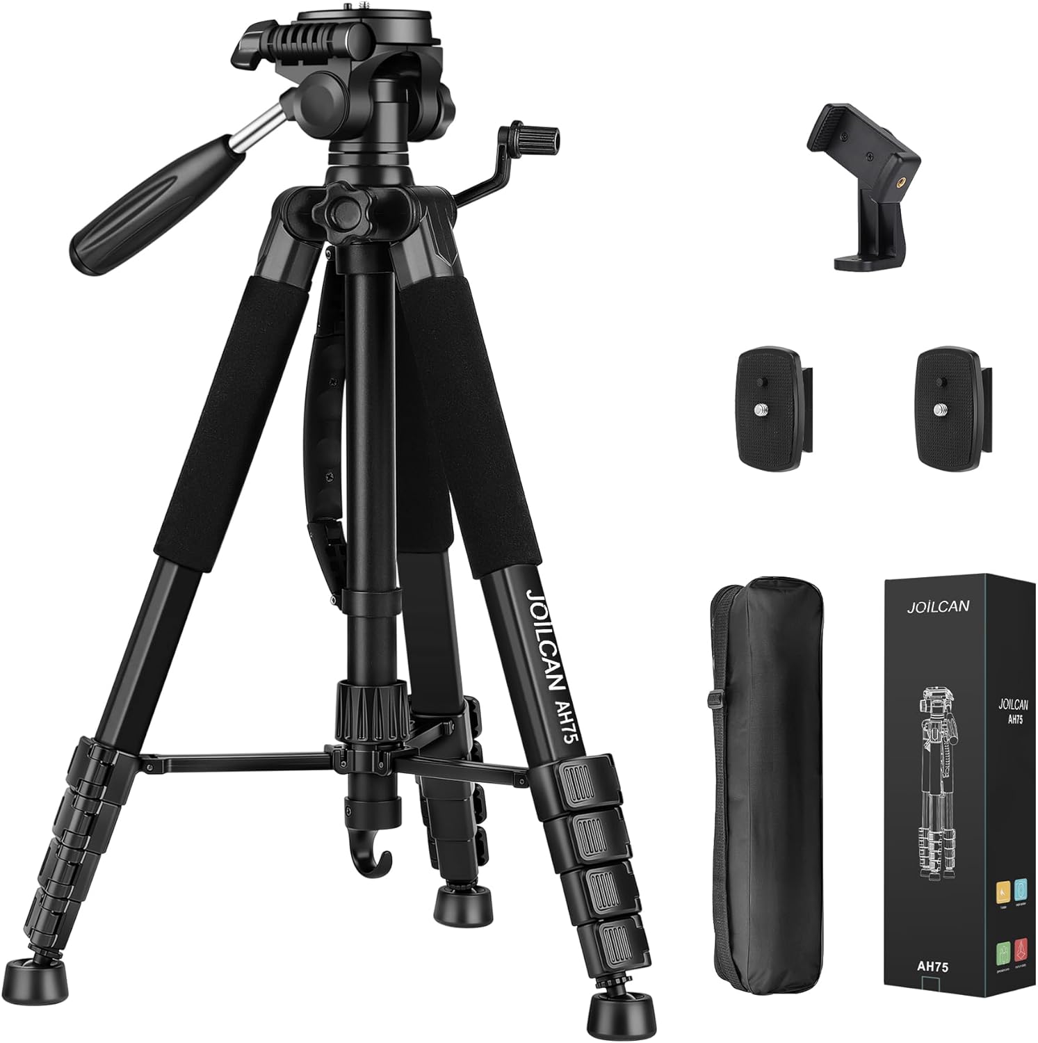 JOILCAN Tripod Camera Tripods, 74″ Tripod for Camera Phone Video Recording, Heavy Duty Cameras Tripod Stand, Professional Travel DSLR Tripods Compatible with Canon iPhone, Max Load 15 LB