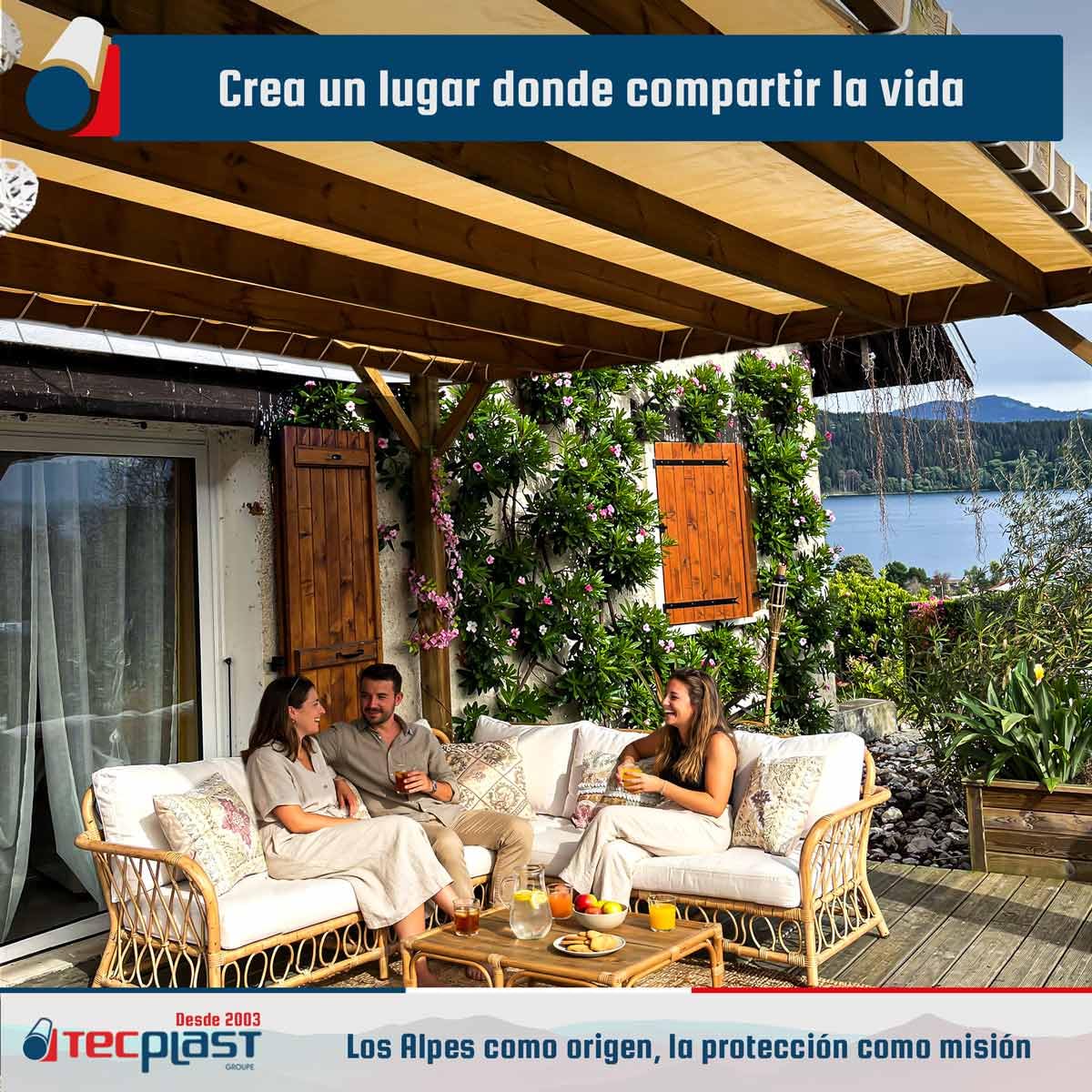 Lona para Pérgola Blanco Crema 3,5x3,5 m - Garantía de 8 años TECPLAST - LP640PR - Lona de PVC Impermeable para pérgola, cenador y terraza