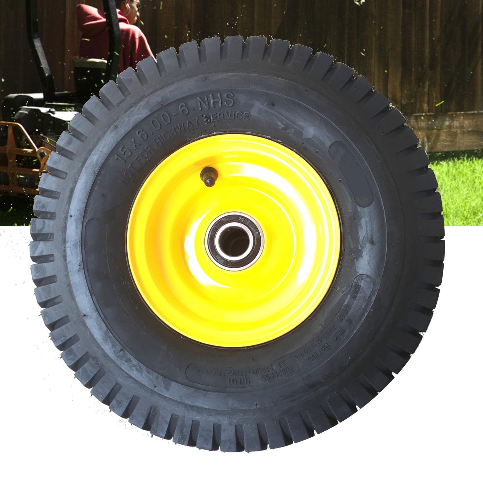 Luocute Pneumatico Anteriore con Ruota Assemblata, Ricambio Ruota Anteriore 14.2x5.23-6 for Attrezzature da Giardino (15x6,00 6) | Ricambio ruota anteriore pneumatica 4 tele con sfalsato da 3" per trattorini