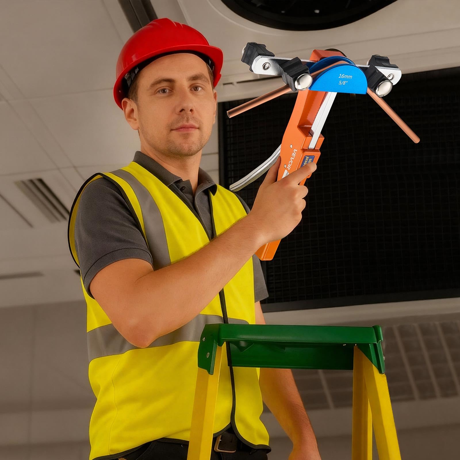 VEVOR Kit Piegatubi Manuale Pinza Compatto a Cricchetto Utensile per Piegatura Manuale Avanti/Indietro con Matrici in Lega di Alluminio per Tubi in Rame Alluminio Angolo di Piegatura max. 90°