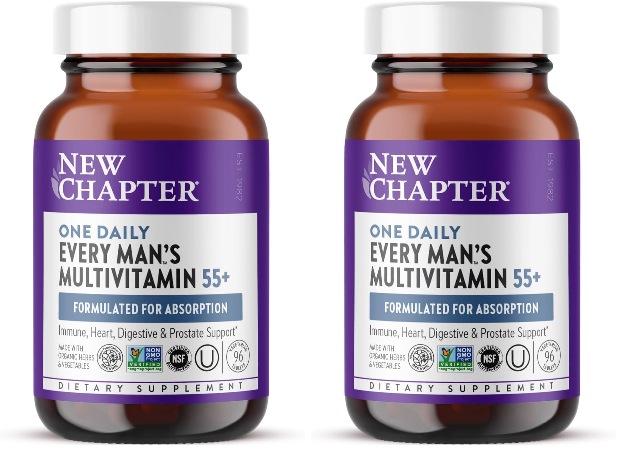 New Chapter Men’s Multivitamin 55+, Extra B6 & B12, D3, Astaxanthin, Vitamin C & Zinc, Immune, Heart, Cellular Energy, and Brain Health, Gentle on The Stomach,1 Daily, Non-GMO, 96 Tablets (Pack of 2) Tablet for Men 96 Count (Pack of 2)