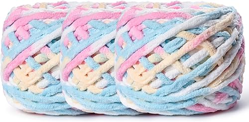 Vista 116 de Paquete de 3 hilos gruesos de felpilla de felpa de 3.53 onzas (49.2 yardas), hilo de terciopelo esponjoso para tejer y hacer ganchillo, hilos de 3