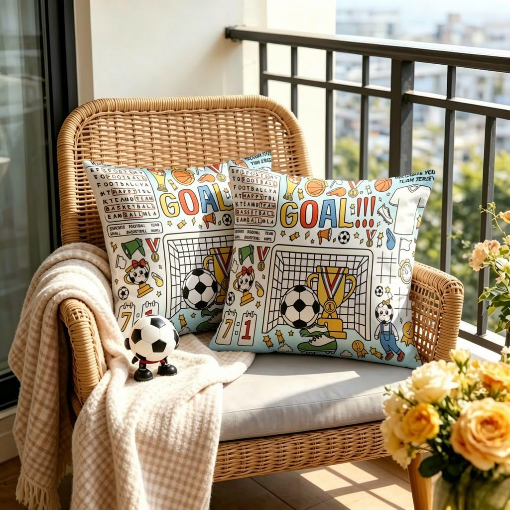 Soccer Basketball Trophy Game Linen Throw Pillow Covers-12x12
