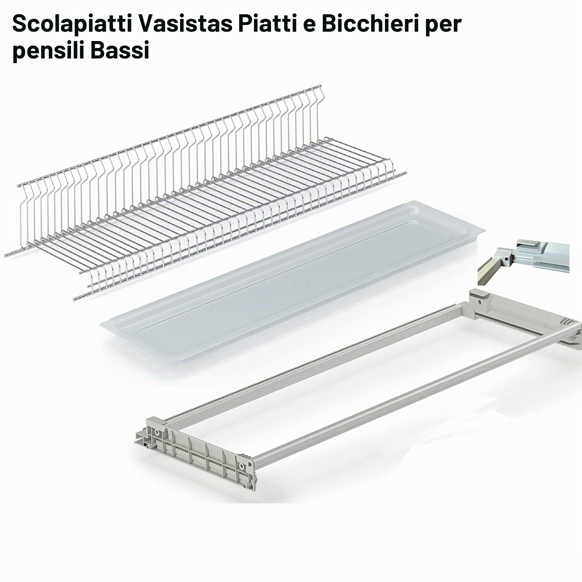 Kit Scolapiatti 86 cm da Incasso per Mobile Pensile Vasistas cm.90 completo di Telaio Regolabile e Vaschetta