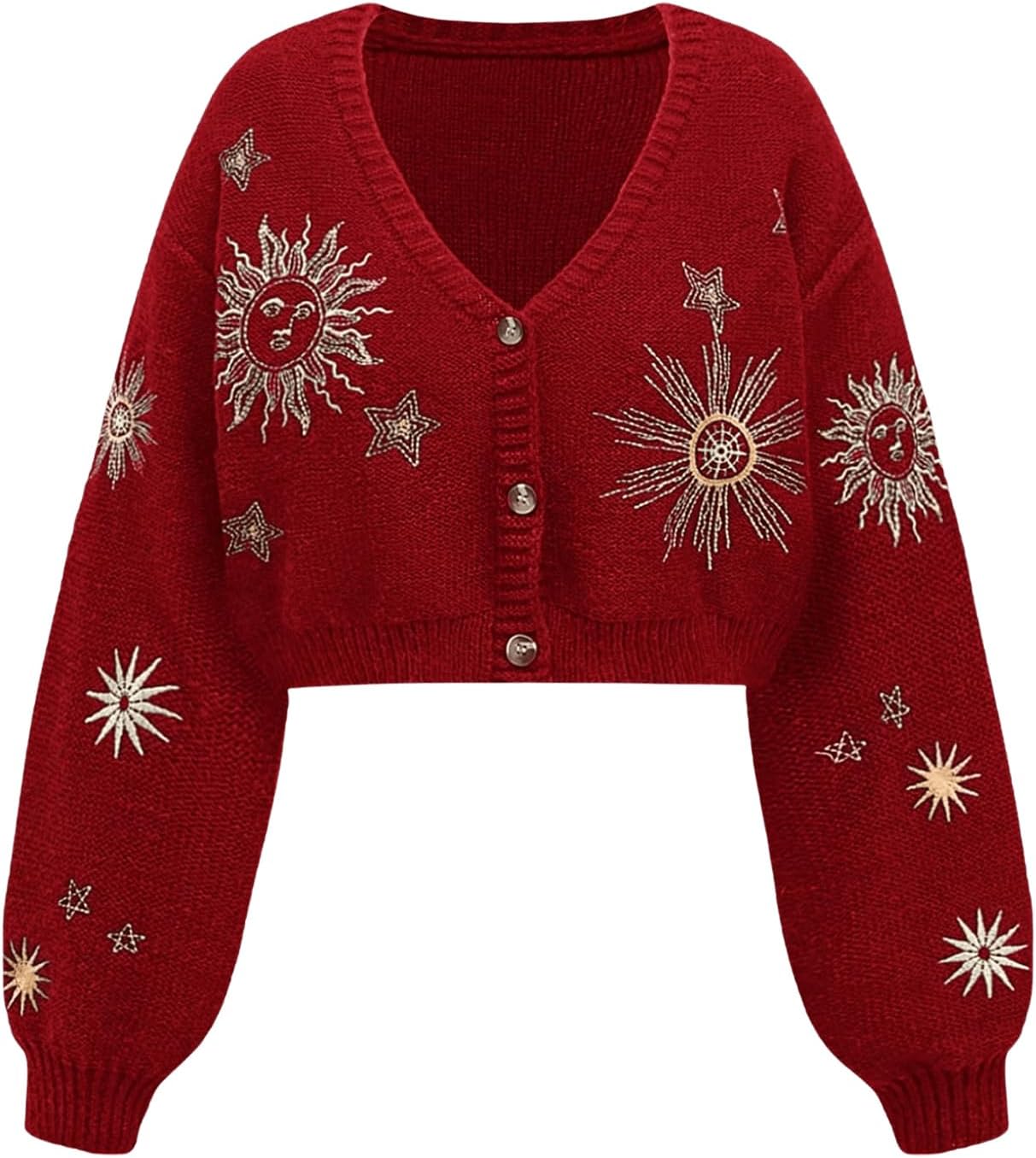 Women's Cropped Cardigan Sweater Embroidered Cardigan Cropped Sweater Button Down Knit Top Outerwear