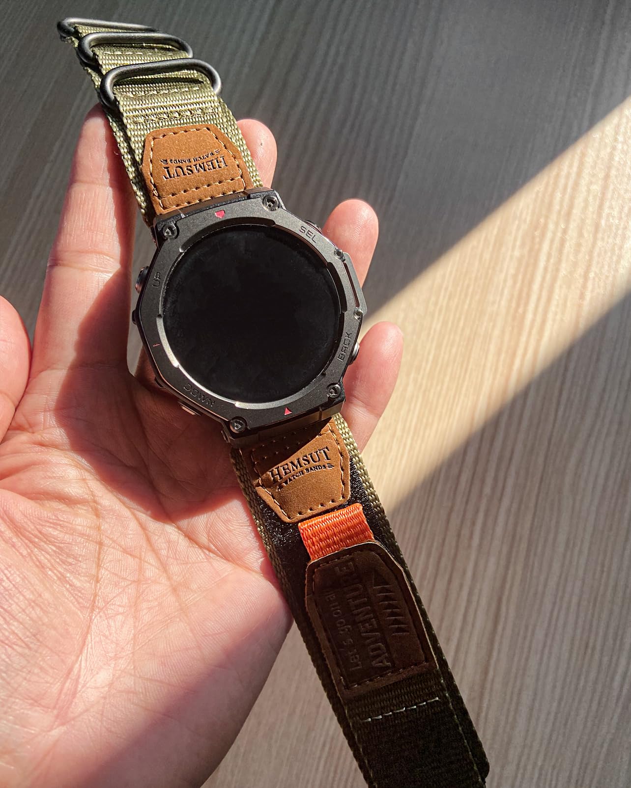 SMITHA Cinturino per orologio compatibile con Amazfit Trex 3 / Trex 3 Pro 48 mm, cinturino in nylon resistente con toppa in pelle, cinturino sportivo regolabile a 3 anelli in 5 colori