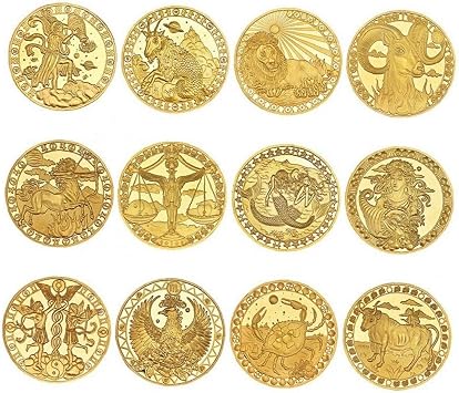 Commemorative Coins Challenge Coins Creative 12 Constellation Zodiac Sign Coin Challenge Gold Plated Commemorative Coin Set for Art Collection Physical Gift Gold 4cm Set of 12