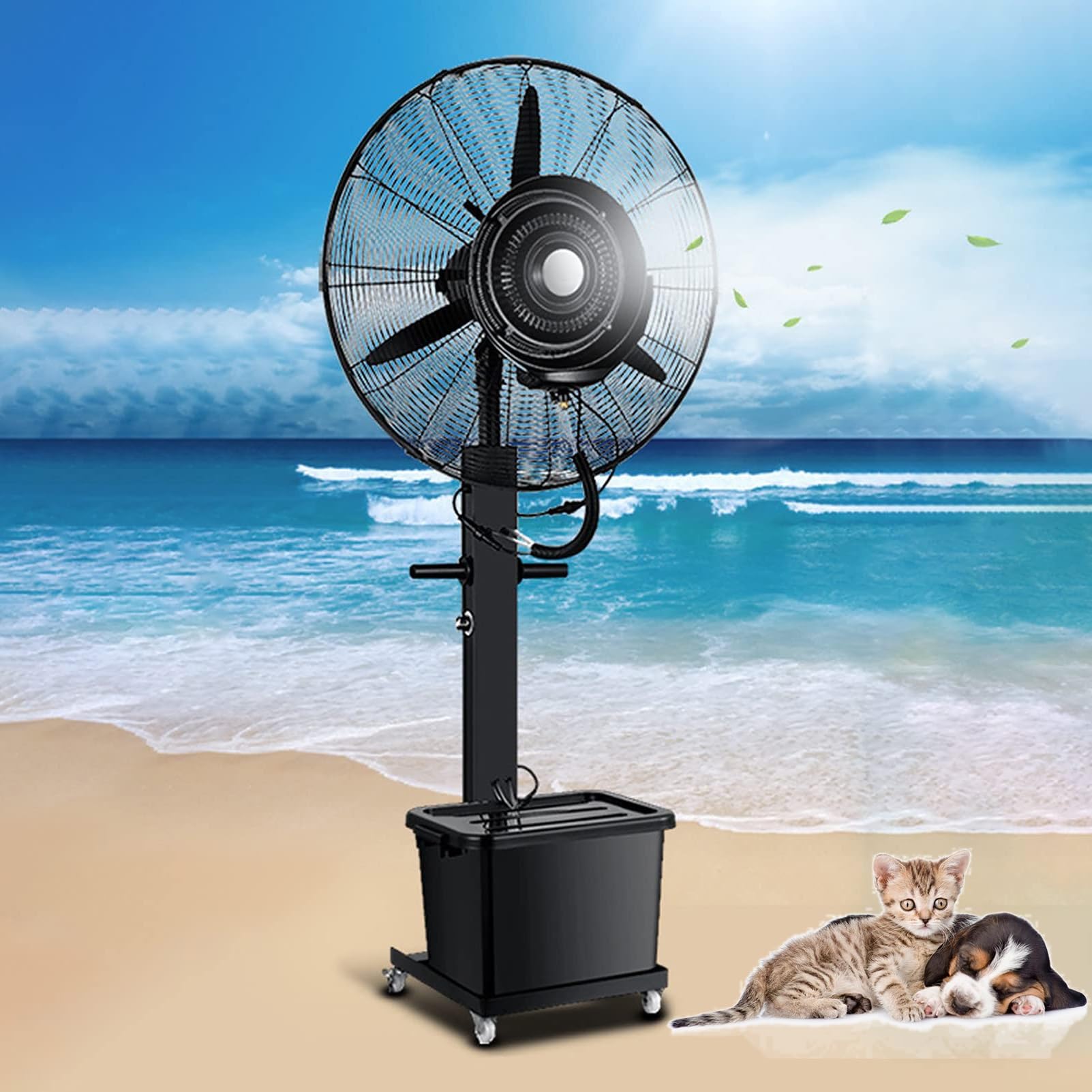 asdchZen Portable Misting Fan With High Velocity Cooling, Standing Pedestal Fan For Warehouse Workshop Patio, Powerful Airflow For Outdoor Workspaces,Fixed-750mm (30in)