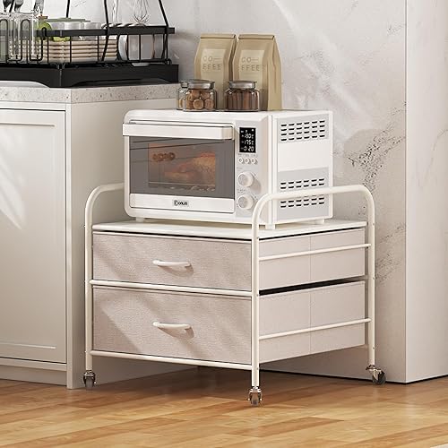 Miniatura 7 de Mini soporte para nevera, soporte para refrigerador con almacenamiento, carrito de refrigerador de 2 cajones, unidad organizadora para mini nevera,