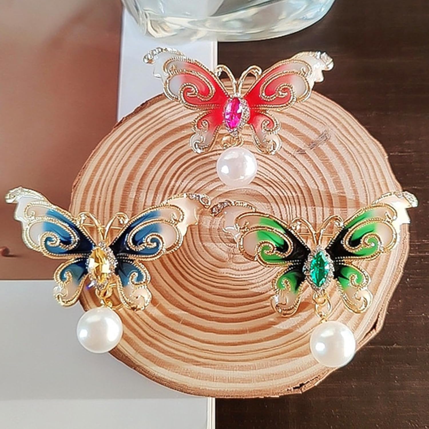 6 PCS Multicolor Metal Border Butterfly Pin Rhinestone Crystal Butterfly Brooch Pin Lapel Pin (3 Colors) - Image 4