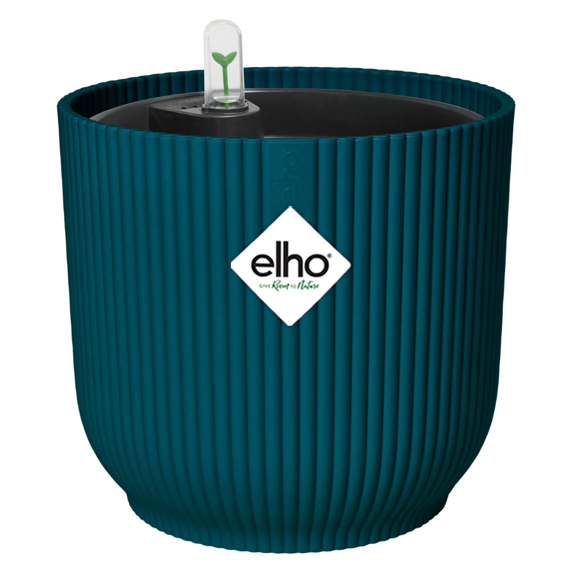 elho Vibes - Maceta redonda plegable con inserto de riego automático, 100% plástico reciclado, macetas de interior, diámetro de 18 cm, color azul y azul oscuro