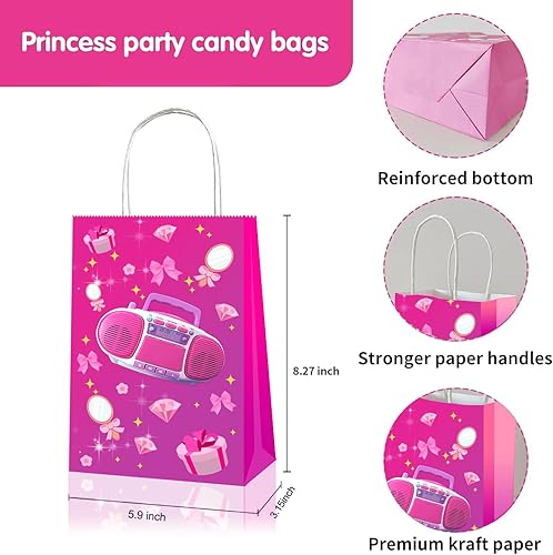 Miniatura 3 de LTHOENG 15 bolsas de fiesta rosa para niñas, bolsas de regalo de princesa, dulces, golosinas, bolsas de recuerdos de fiesta rosa intenso con asas