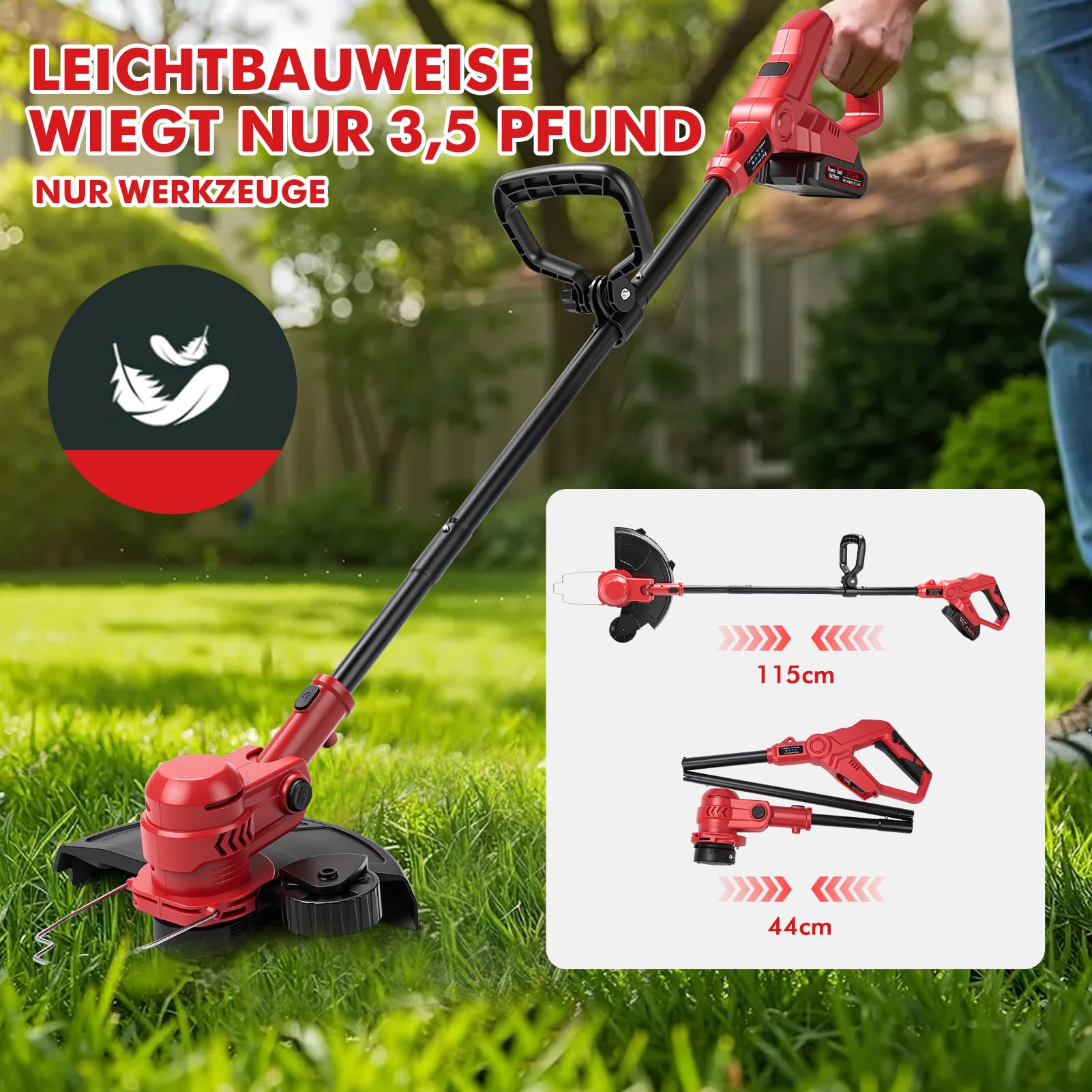 Akku Rasentrimmer Mit Akku Und Ladegerät, 2-In-1 Elektro Rasentrimmer & Kantenschneider Mit 300mm Schnittbreite, Teleskop Fadentrimmer Freischneider Mit 4 Fadenspulen FüR Rasen, Garten Unkraut