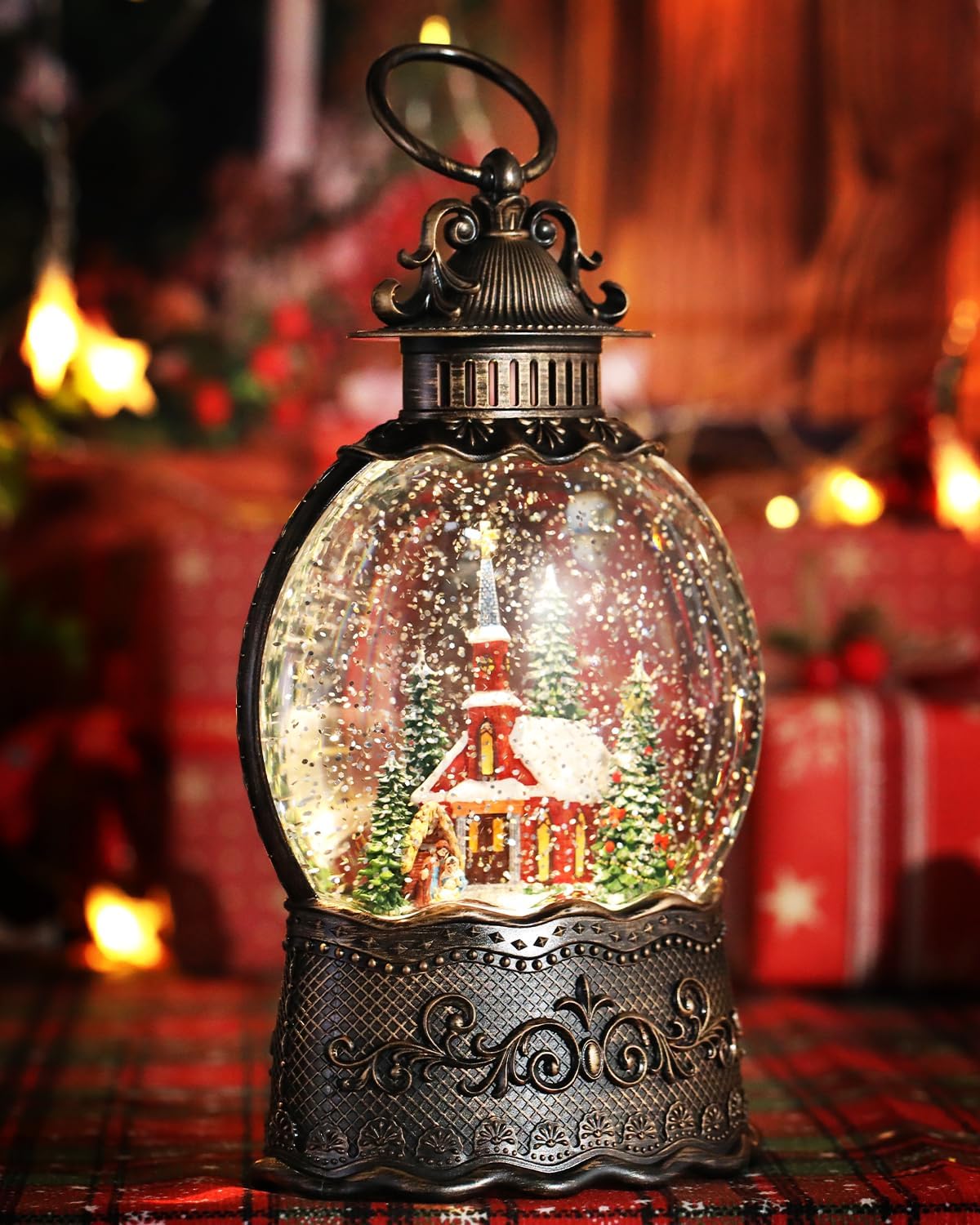 Christmas Church Nativity Scene Snow Globe Lantern for Christmas Decorations, with Music and Lighting Features,USB or Battery Operated - Image 6