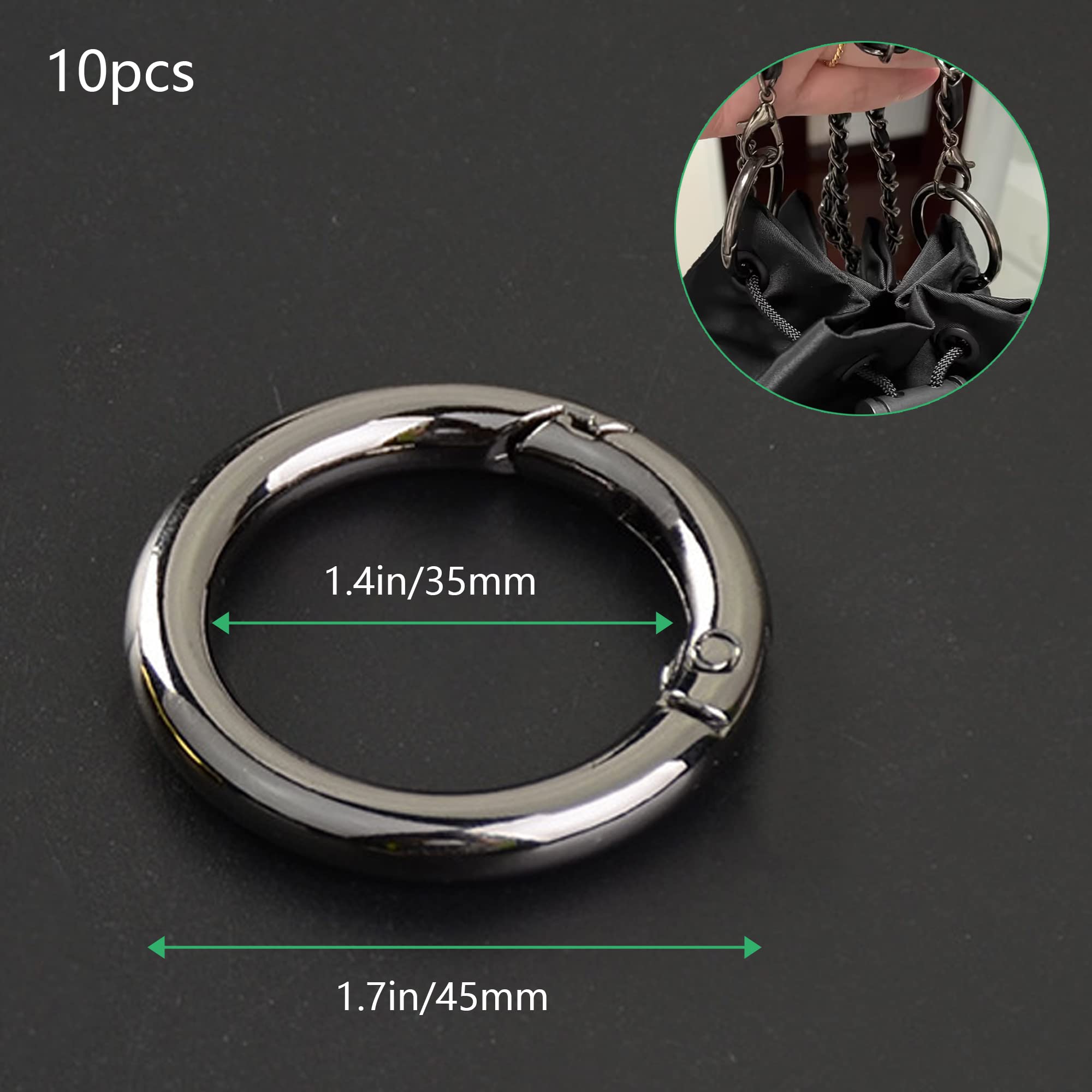 XCSJ Pack of 10 45 mm Round Carabiner Black Very Robust Zinc Alloy Round Carabiner Ring Carabiner Round Carabiner Hook Round for Key Chain Bag Jewellery DIY Crafts Making (45.00) - Image 2