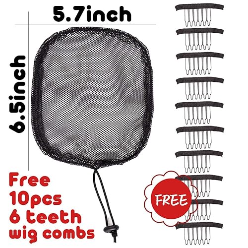 Miniatura 2 de 5 redes para el pelo para hacer cola de caballo afro y moño de pelo afro  Red de pelo negro sin pegamento con 10 peines de peluca  correa ajustable