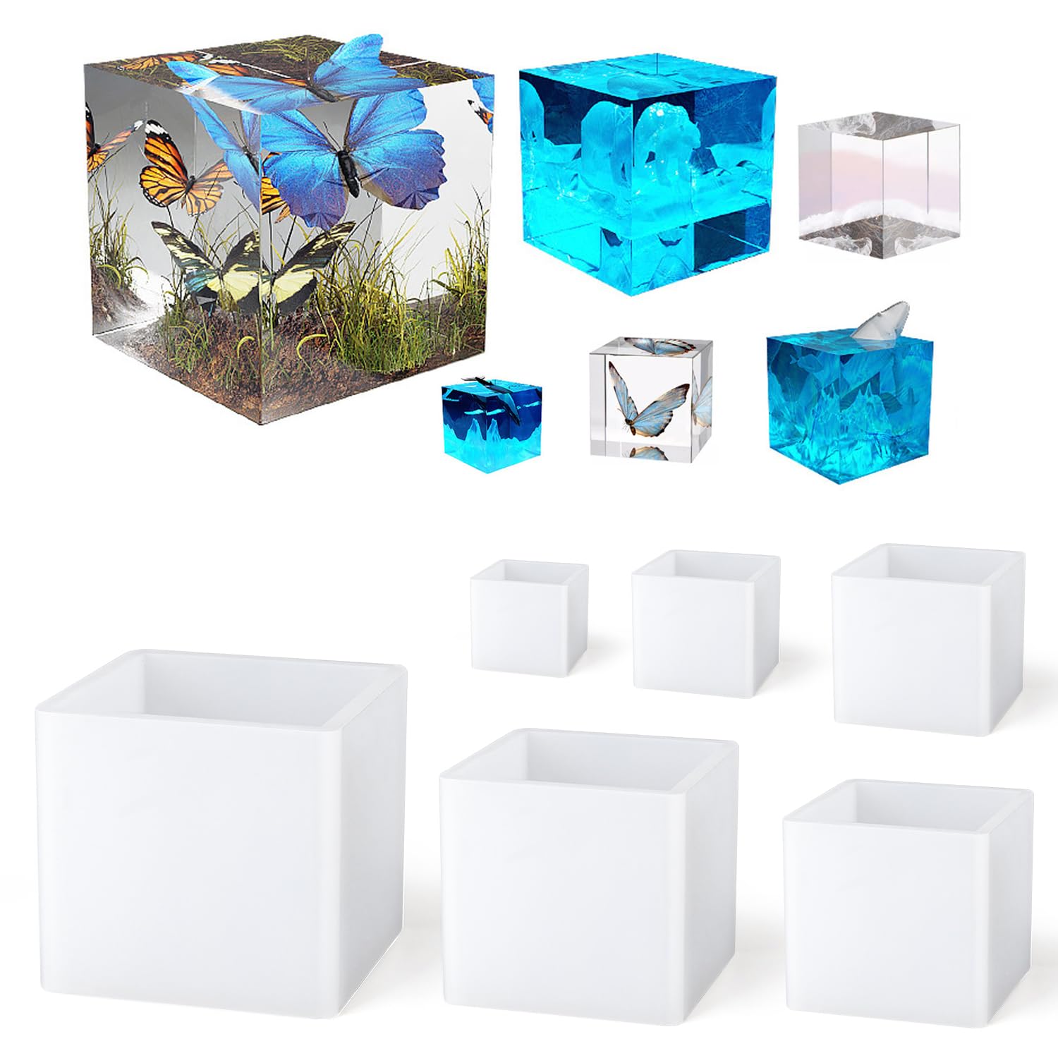 Waitamo 6Pcs Square Resin Moulds Silicone Set - 2.7/2/1.6/1.4/1/0.8 Inch Epoxy Geometric Resin Mold for DIY Making Resin Art Home Decor Craft Projects