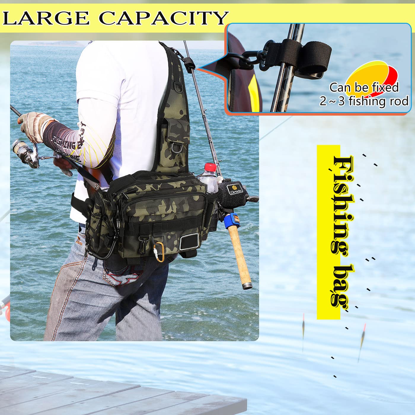Borsa da pesca Sling Borsa impermeabile resistente Zaino per accessori da pesca con 4-moschettone