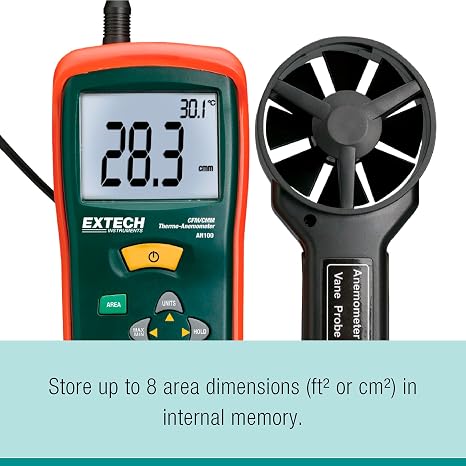 Extech AN100 CFM/CMM Mini Thermo-Anemometer, Air Flow and Velocity