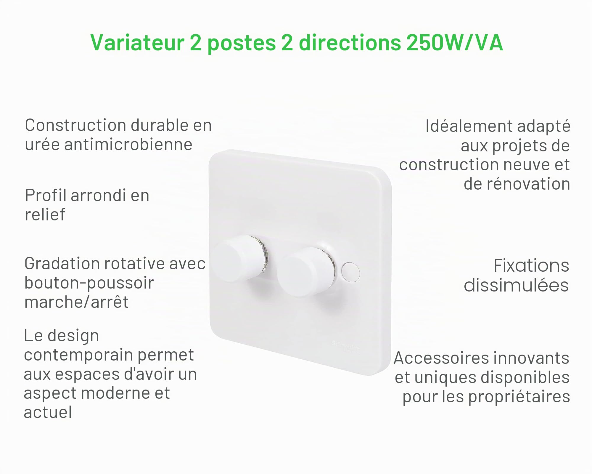 Schneider Electric lisse double Variateur d'intensité 2 voies 250 W/250va, Blanc