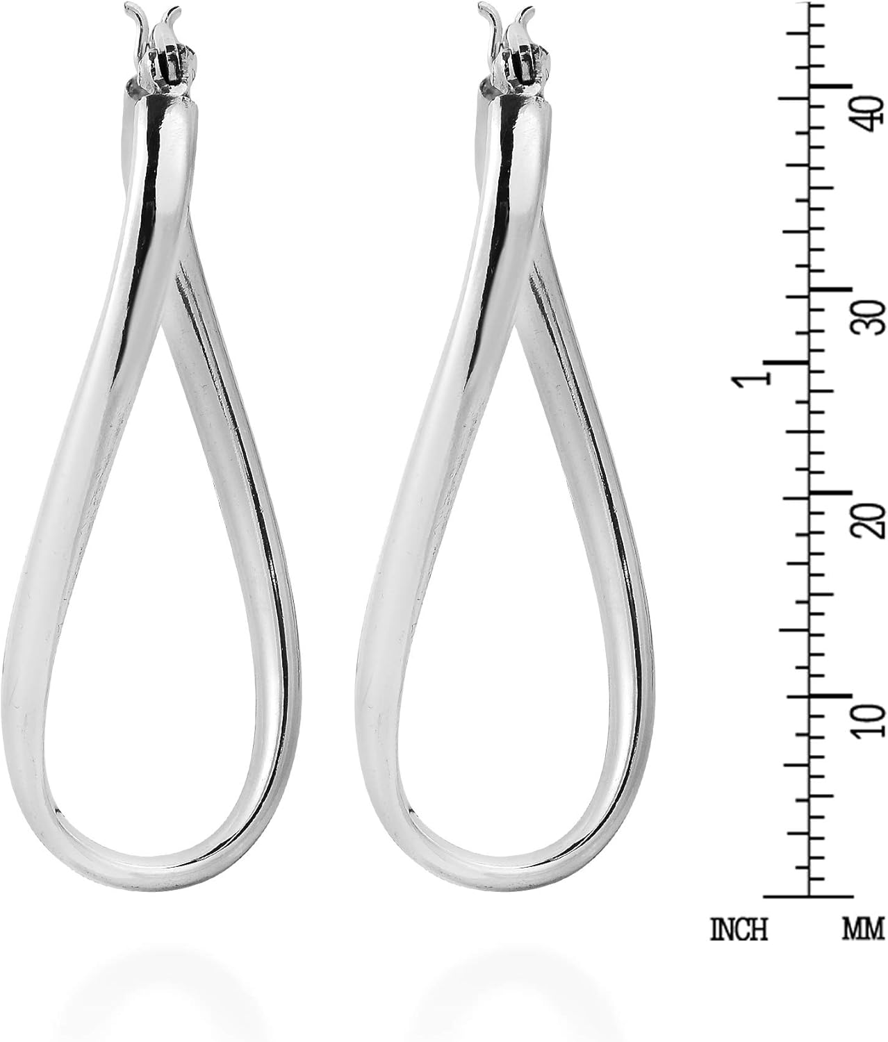 Sleek Modern Twist Bent Oval V-Lock .925 Sterling Silver Hoop Earrings | Hoop Earring Set for Women | Continuous Endless Hoop