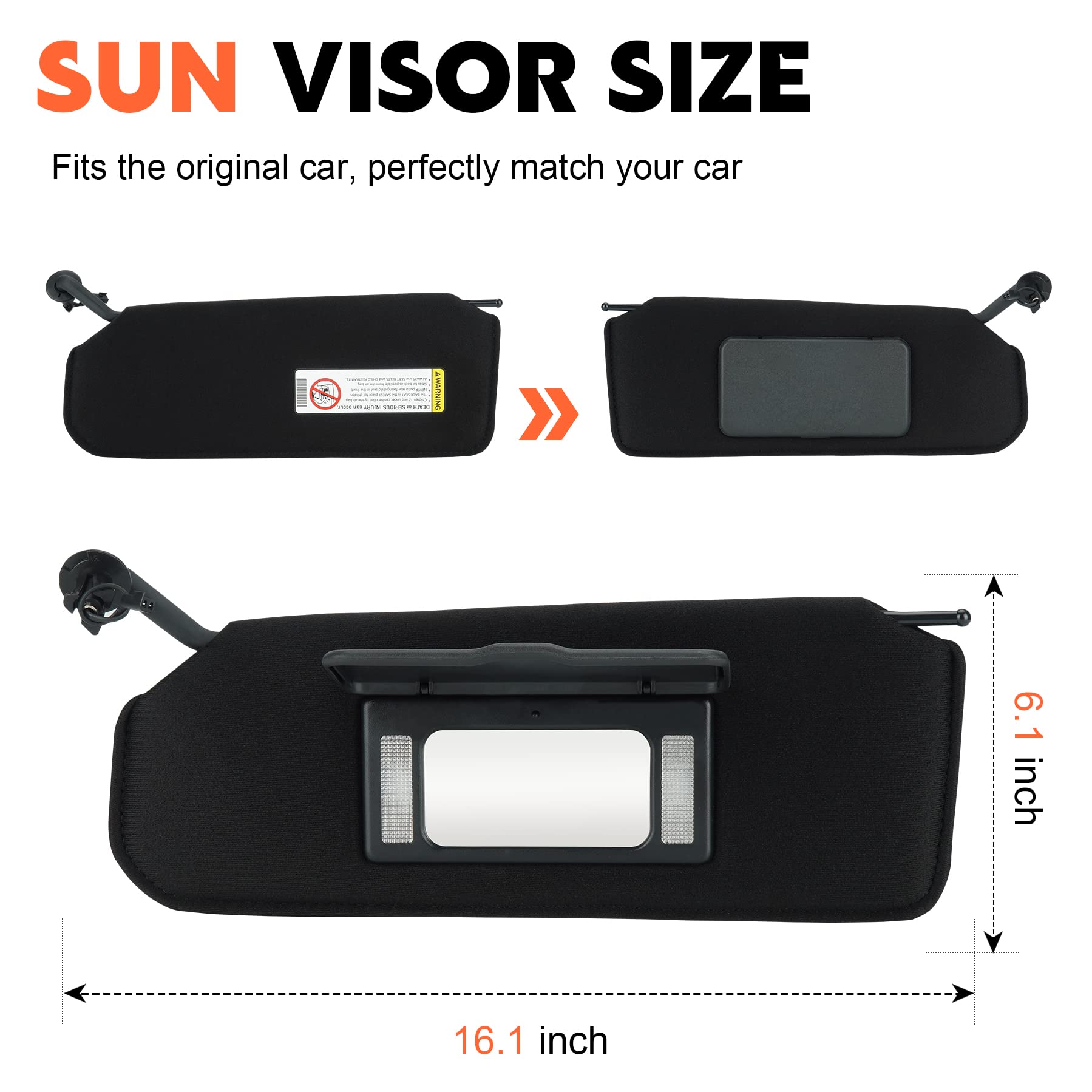 Pair Sun Visor Replacement with LED Light Compatible with 1997 1998 1999 2000 2001 2002 2003 2004 Chevrolet Corvette C5 Replace 10442033 10442034 Driver Left Side + Passenger Right Side (Black)