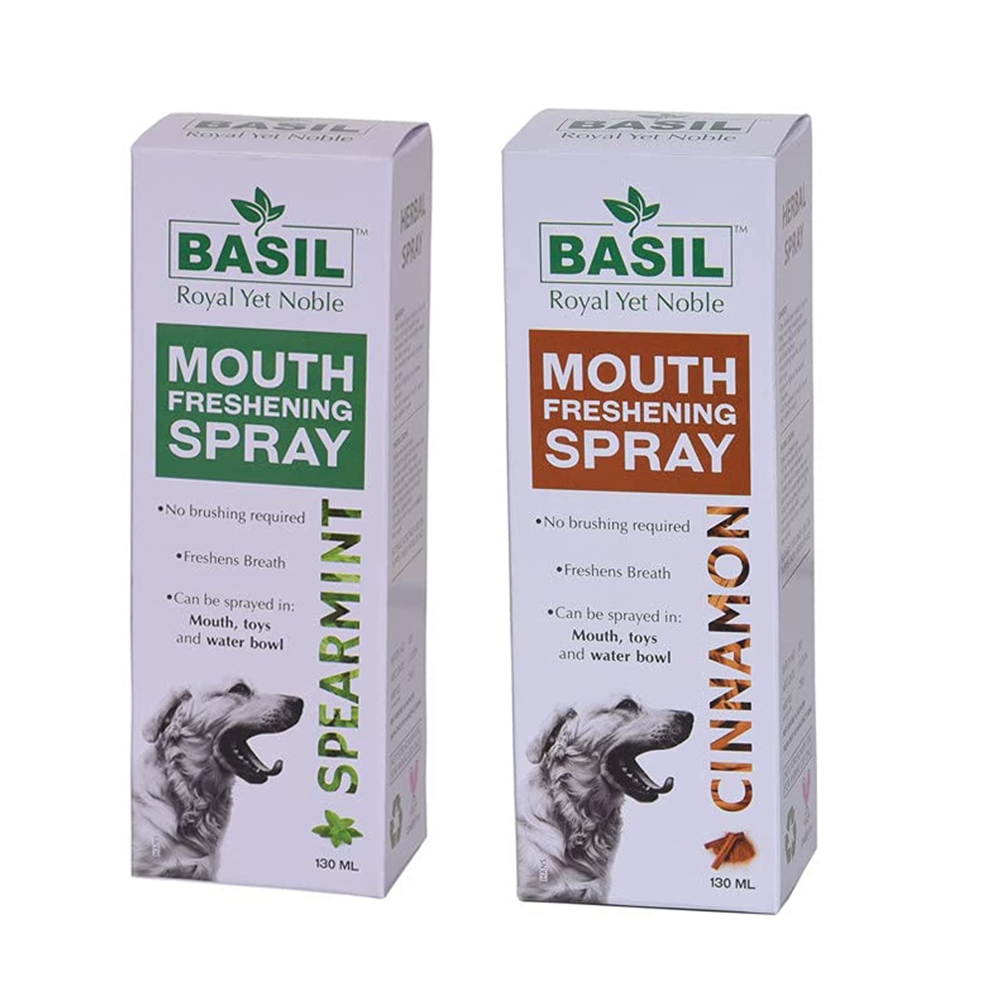 BASIL Cinnamon + Spearmint Herbal Mouth Freshening Spray, Completely Safe for Pets, Easy Spray (130ml) - Pack of 2 (B09SV25Z86) Amazon Price History, Amazon Price Tracker