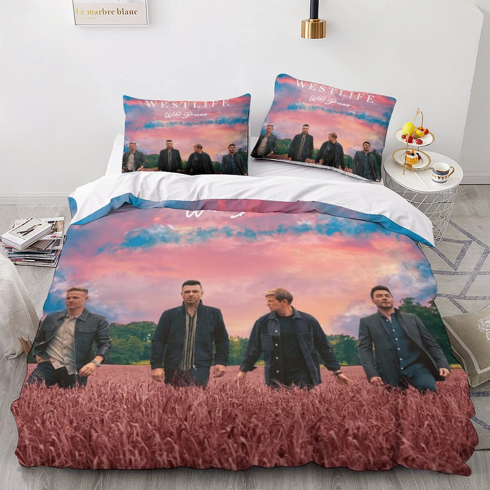 XYueww Westlife Band Duvet Cover Microfiber Bedding Set, 3D Print Duvet Quilt Cover&Pillowcase, With Zipper Closure, Soft Duvet Cover for Men Woman Kids 3Pcs Set King（220x240cm）