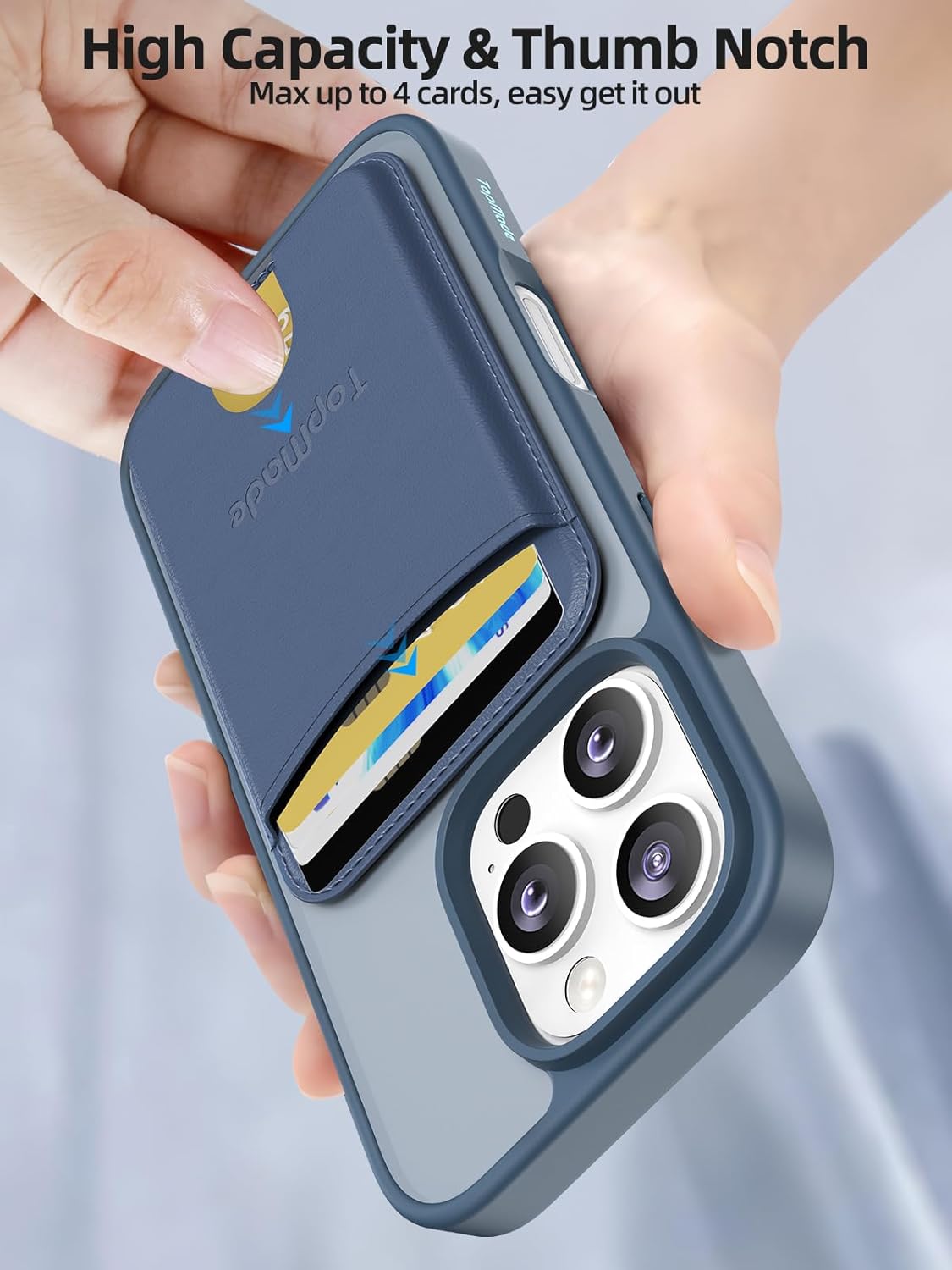 TopMade Mag-Safe Case for iPhone 16 Pro with Magnetic Card Holder Wallet, Mag-Safe Phone Case with Magnetic Wallet Fit 4 Cards, Shockproof Slim Case for iPhone 16 Pro 6.3 inch, Dark Blue - Image 5
