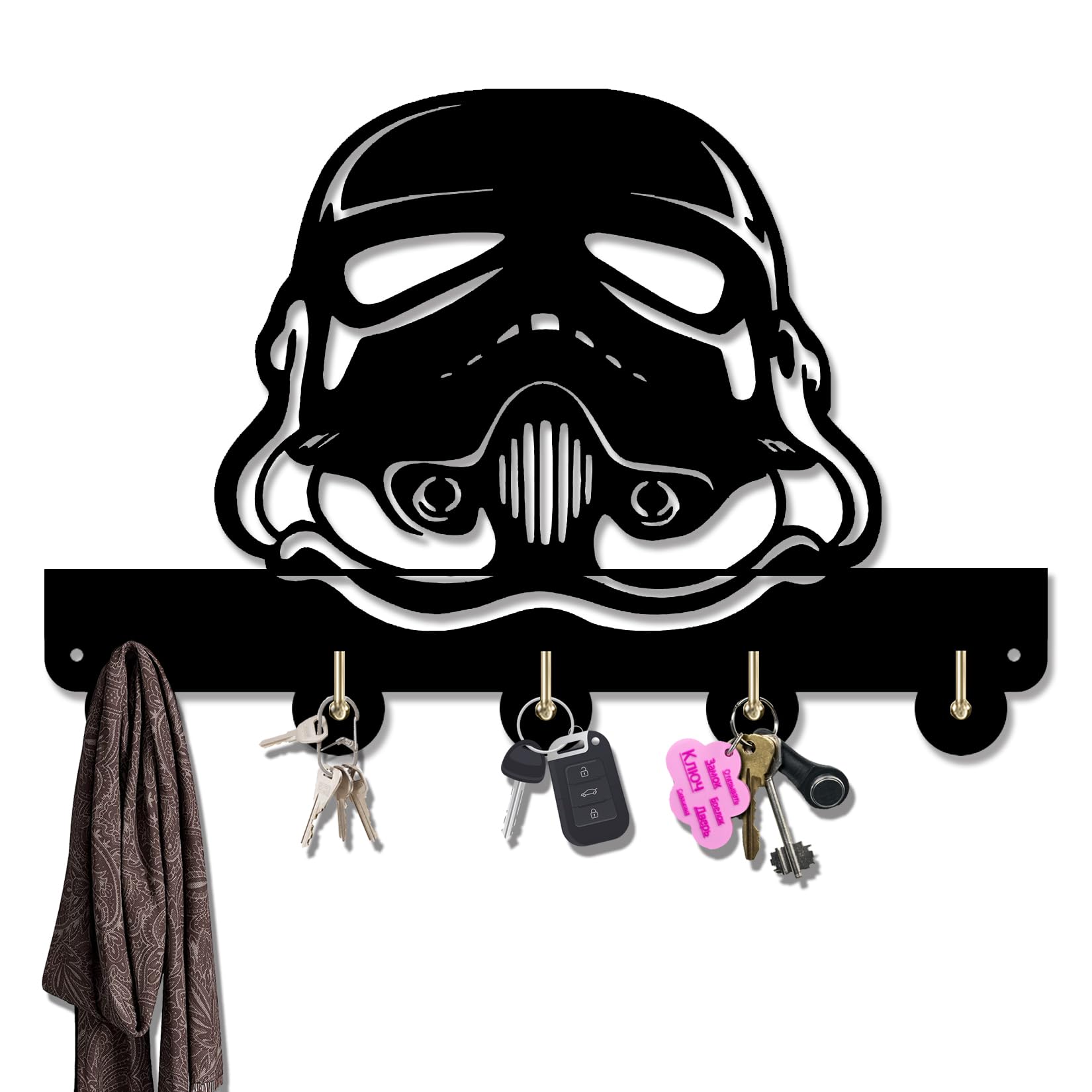 SWars Key Holder for Wall Cool Wars Birthday Gifts for Men/Women, Key Holder Wall Mounted Coat Hat Key Hooks Organizer Key Hanger, Wood Home Key Rack for Entryway, Hallway, Black,11.8" x 7.8"(H)