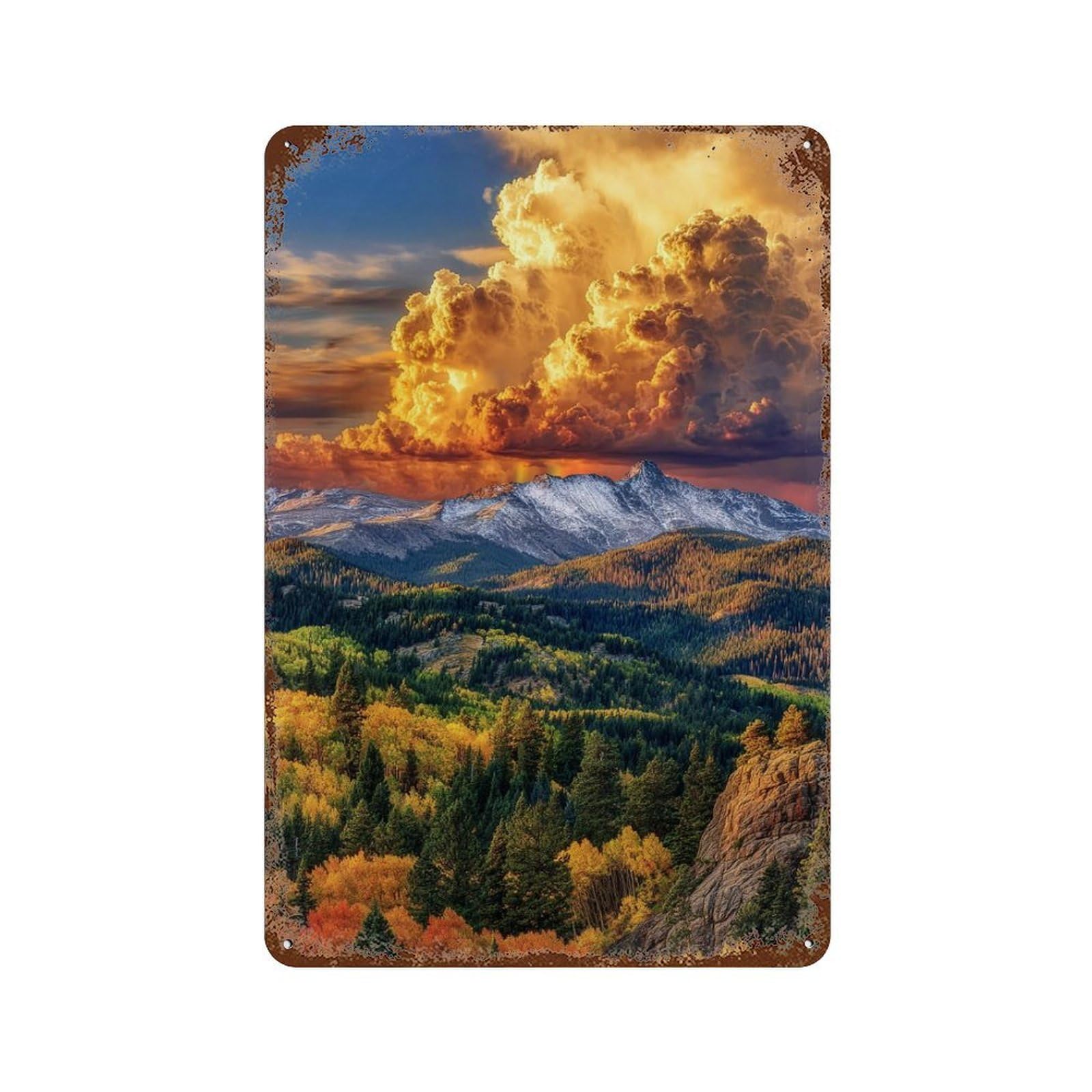 Mountain Sunset Landscape-1 Decorative Tin Sign 11.8"x7.9", Farmhouse Wall Decor for Garage, Bar And Workshop Decor