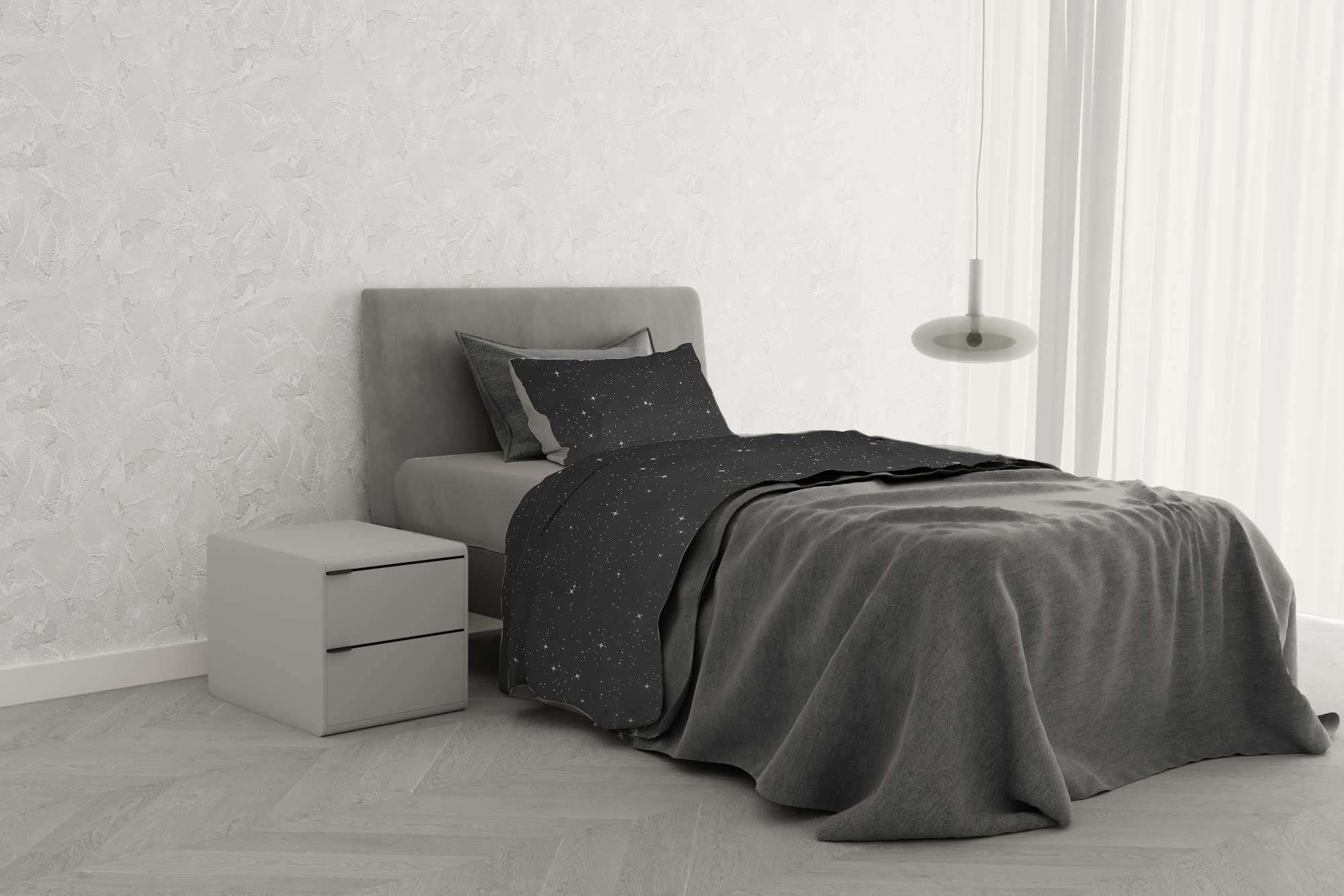 Fashion Bed Set, Stars Grey, Single, single bed - Image 2