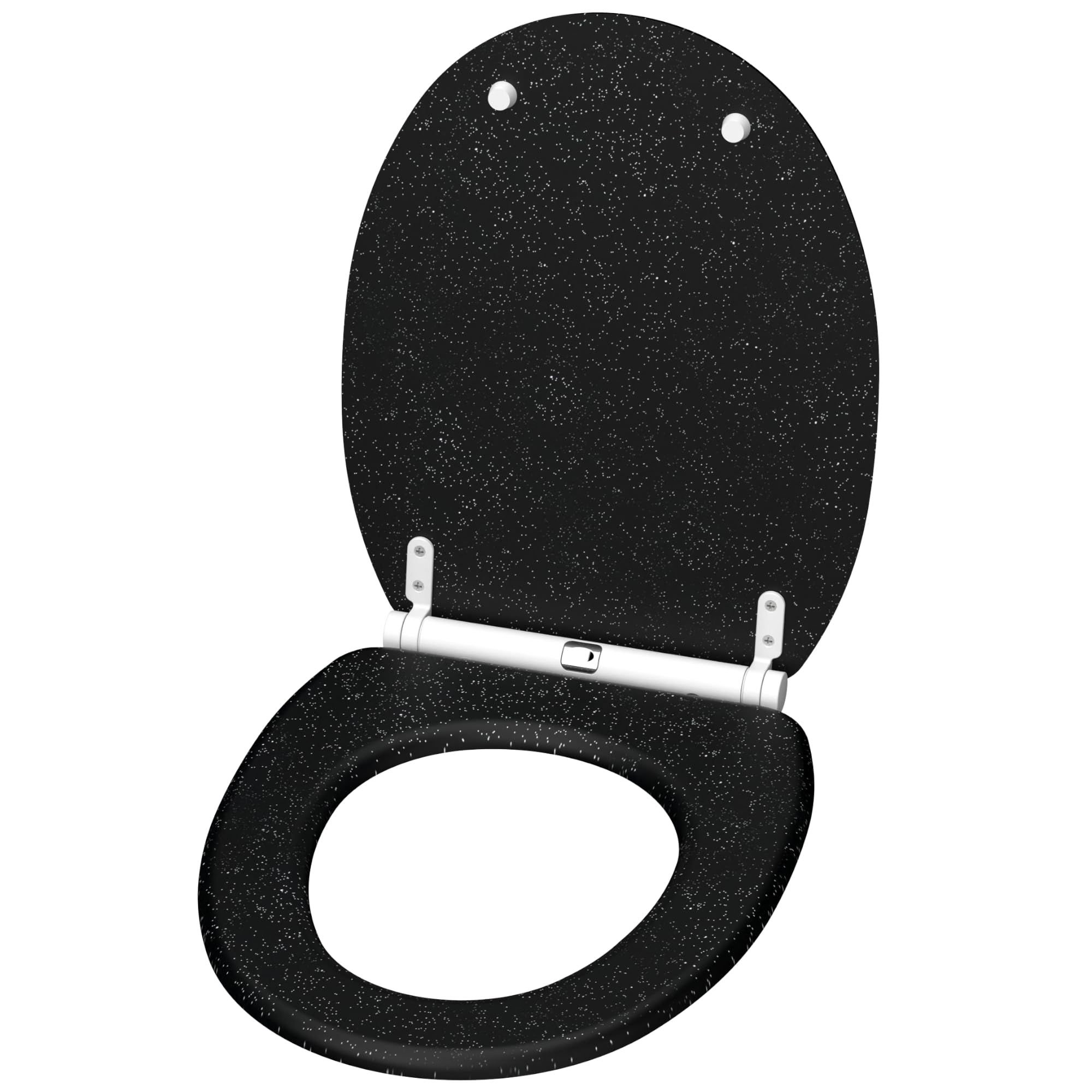 Sanilo Sedile WC con chiusura ammortizzata e sgancio rapido, il coperchio del WC può essere rimosso con la semplice pressione di un pulsante, facile montaggio dall'alto (Nero scintillante)