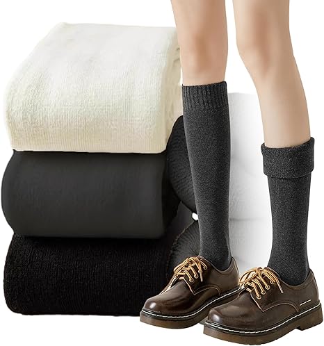 Calzini Termici Donna Invernali - 2 Paia, Cotone, Alti Al Polpaccio, Bianco E Kaki - Foto 2
