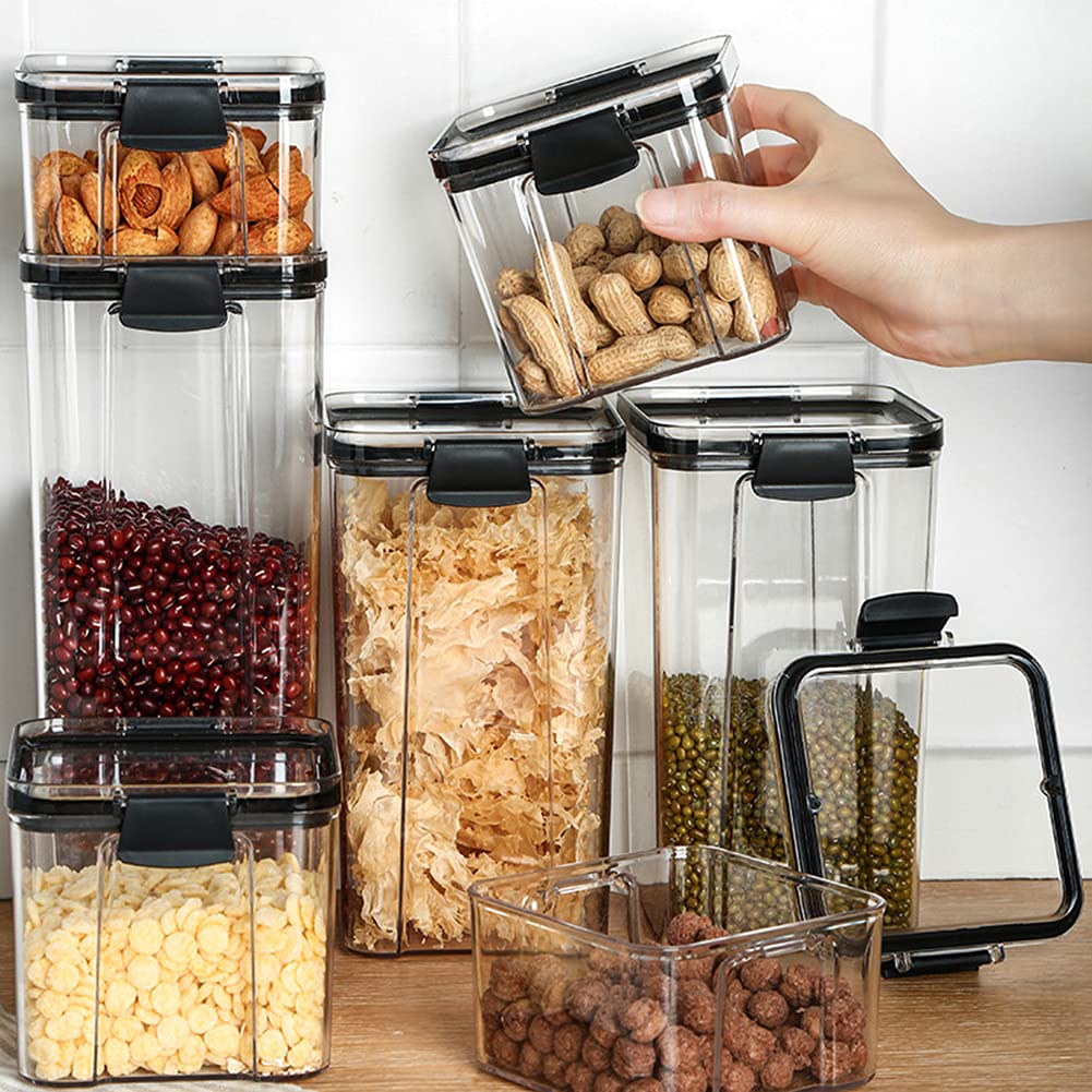 Botes Cocina, Juego de 4 Piezas de Recipiente de Botes Cocina Almacenaje de Plástico de Alimentos Sellados con Tapa, Se Utiliza para Almacenar Cereales, Pasta, Arroz, Harina