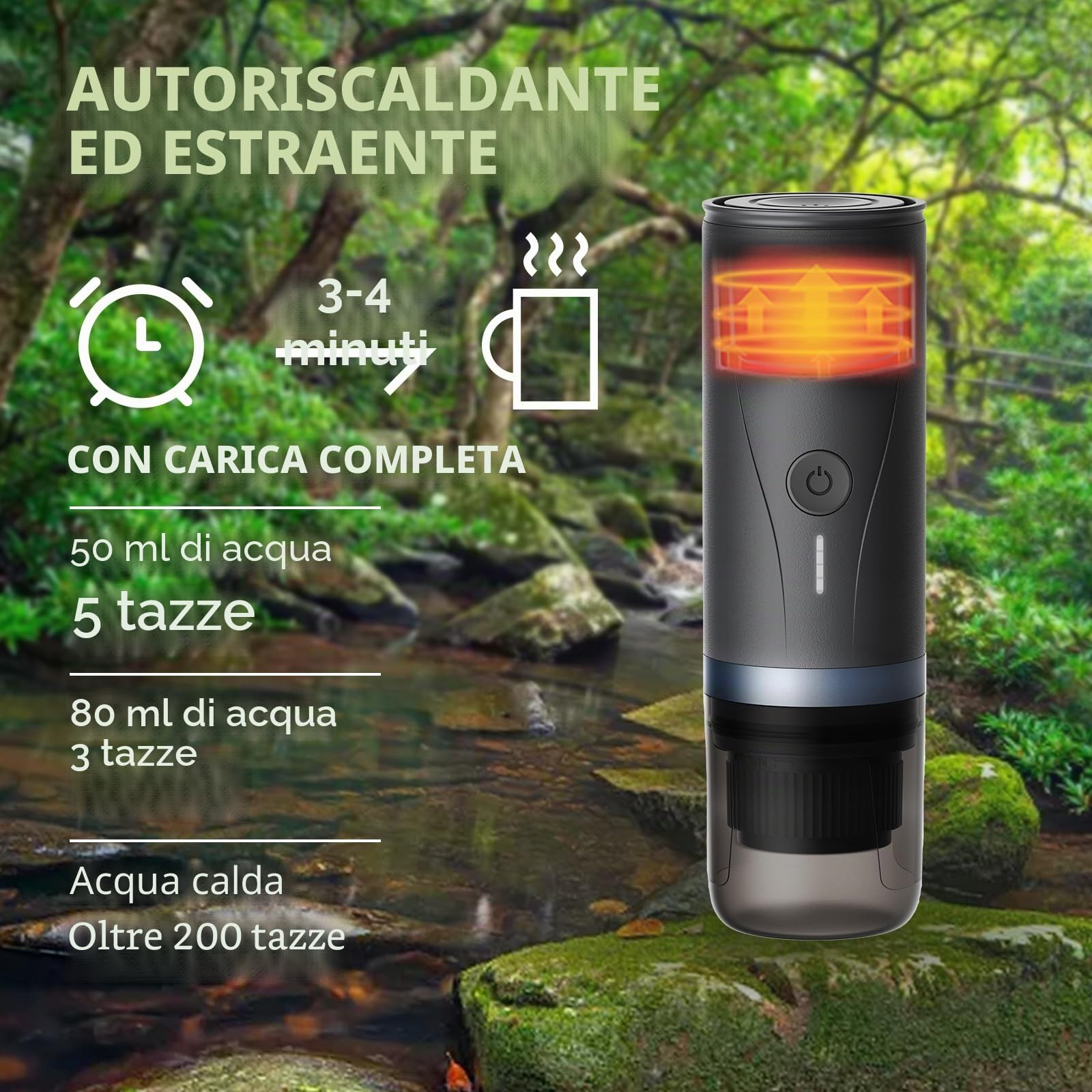 CERA+ Macchina per caffè espresso portatile elettrica con auto-riscaldamento in 3-4 minuti, mini macchina per il caffè da 20 bar con batteria ricaricabile. Compatibile con capsule NS e macinato