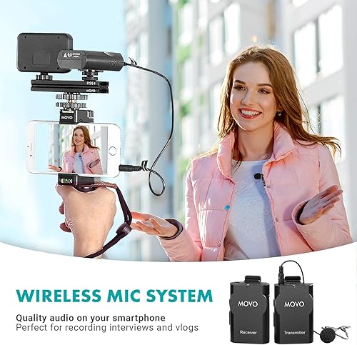 Miniatura 2 de Movo Wireless Smartphone Video Kit V2+ con trípode, agarre, micrófono inalámbrico Lavalier, luz LED y mando a distancia - YouTube Equipment para