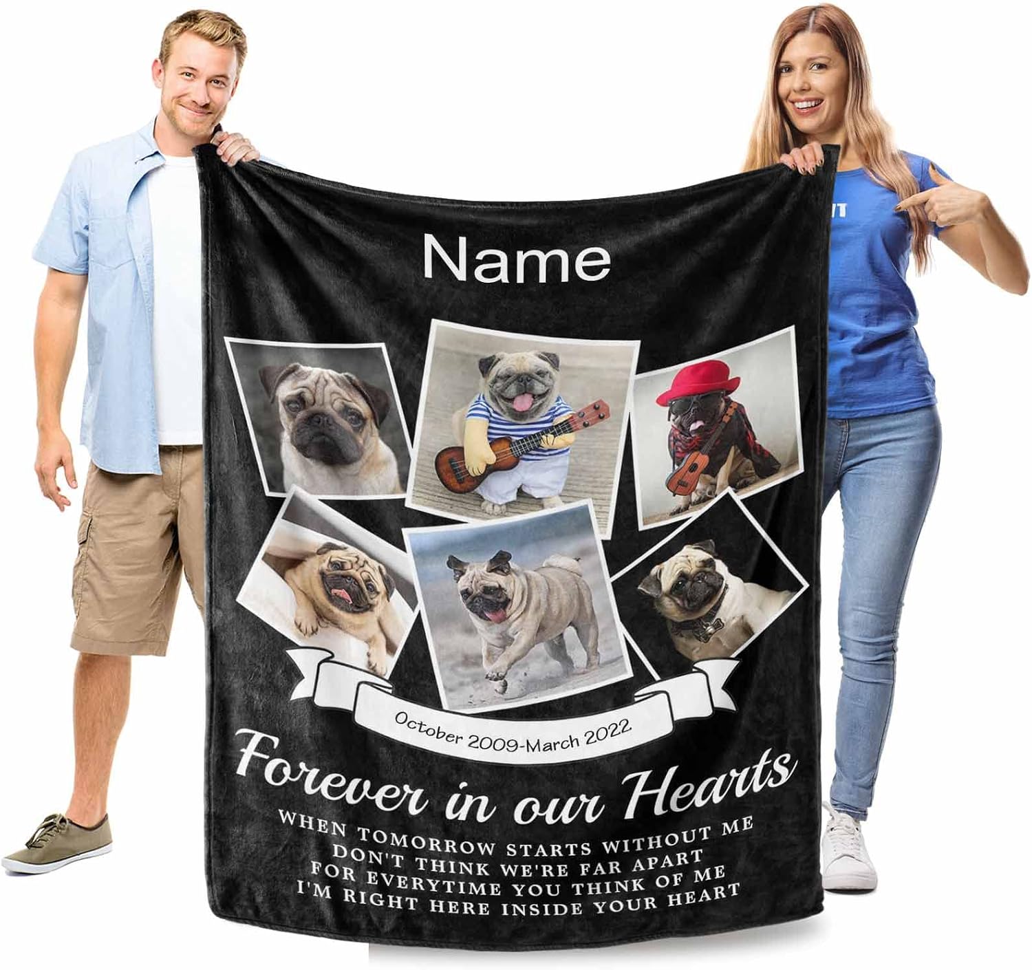 MyPupSocks Personalized Memorial Blanket with Pet Name and Photo Collage, Customized Pet Dog/Cat Throw Blanket Remembrance Gift for Pet Lover (6 Photos, 50"x60")