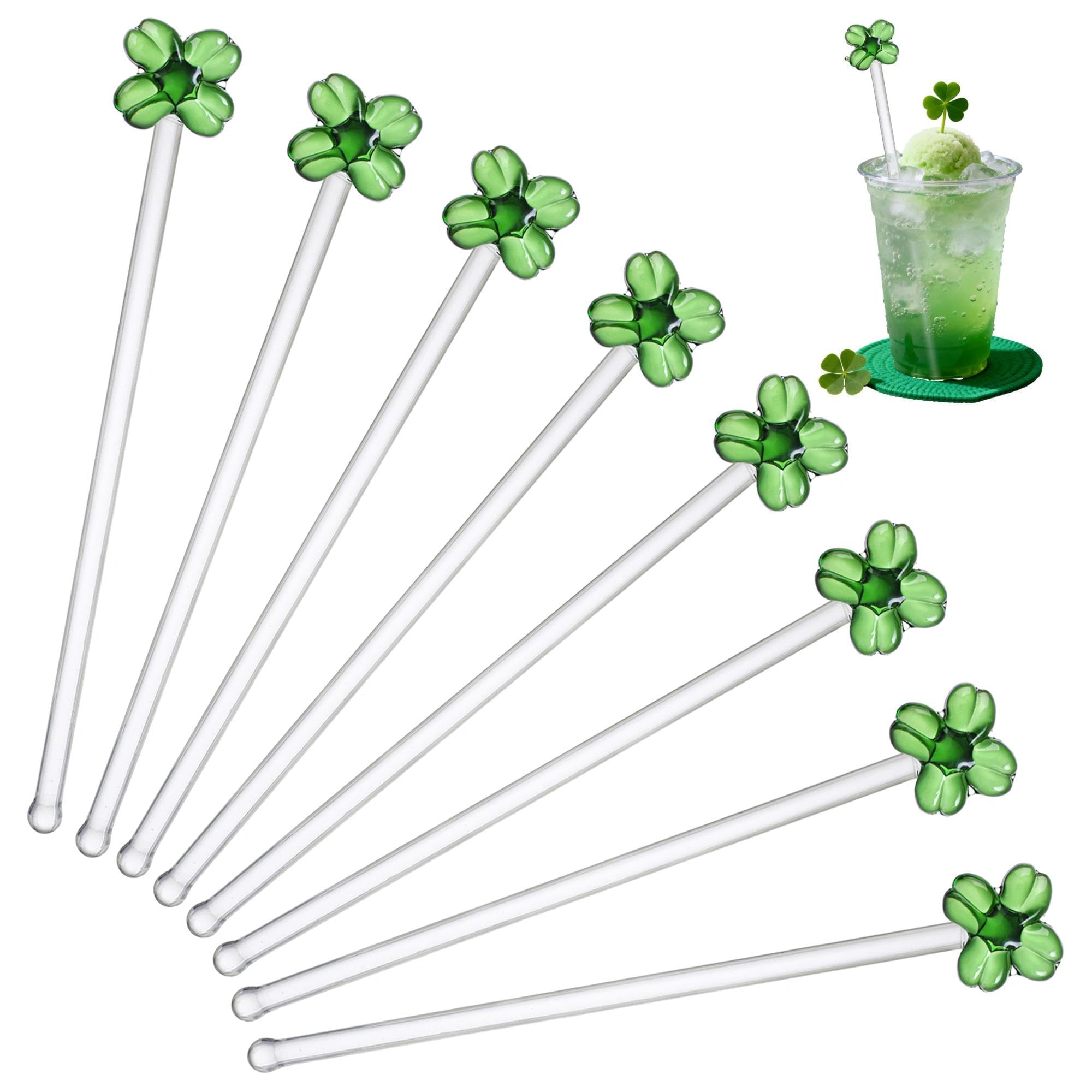 Amazon.com: 8 Pcs Glass Four-Leaf Clover Drink Stirrers | Reusable