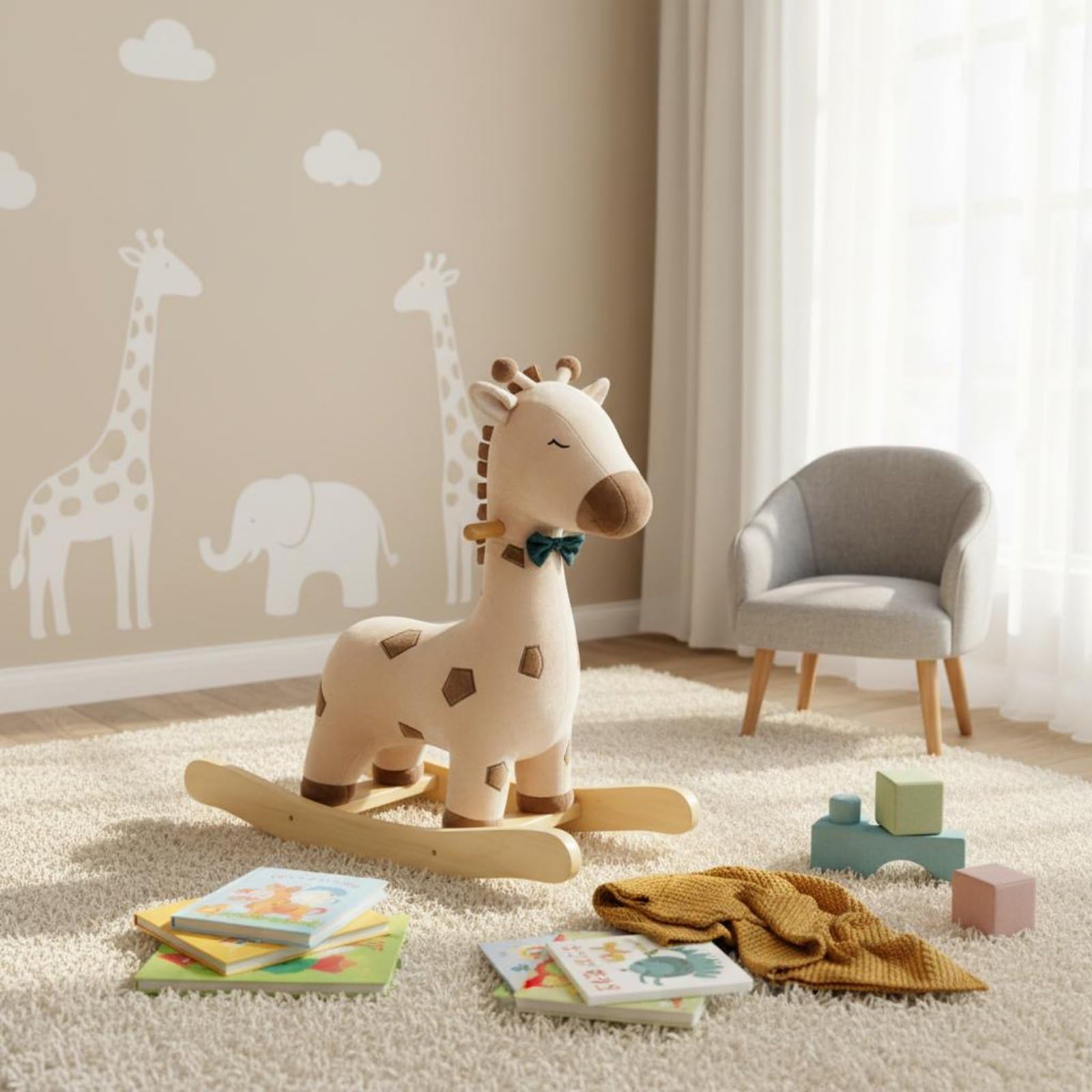 Qianly Gioco a Dondolo Giraffa in Legno Stile Nordico Dondolo a Forma di Giraffa Design Anti-Ribaltamento Giocattolo prima Infanzia per Bambini Piccoli