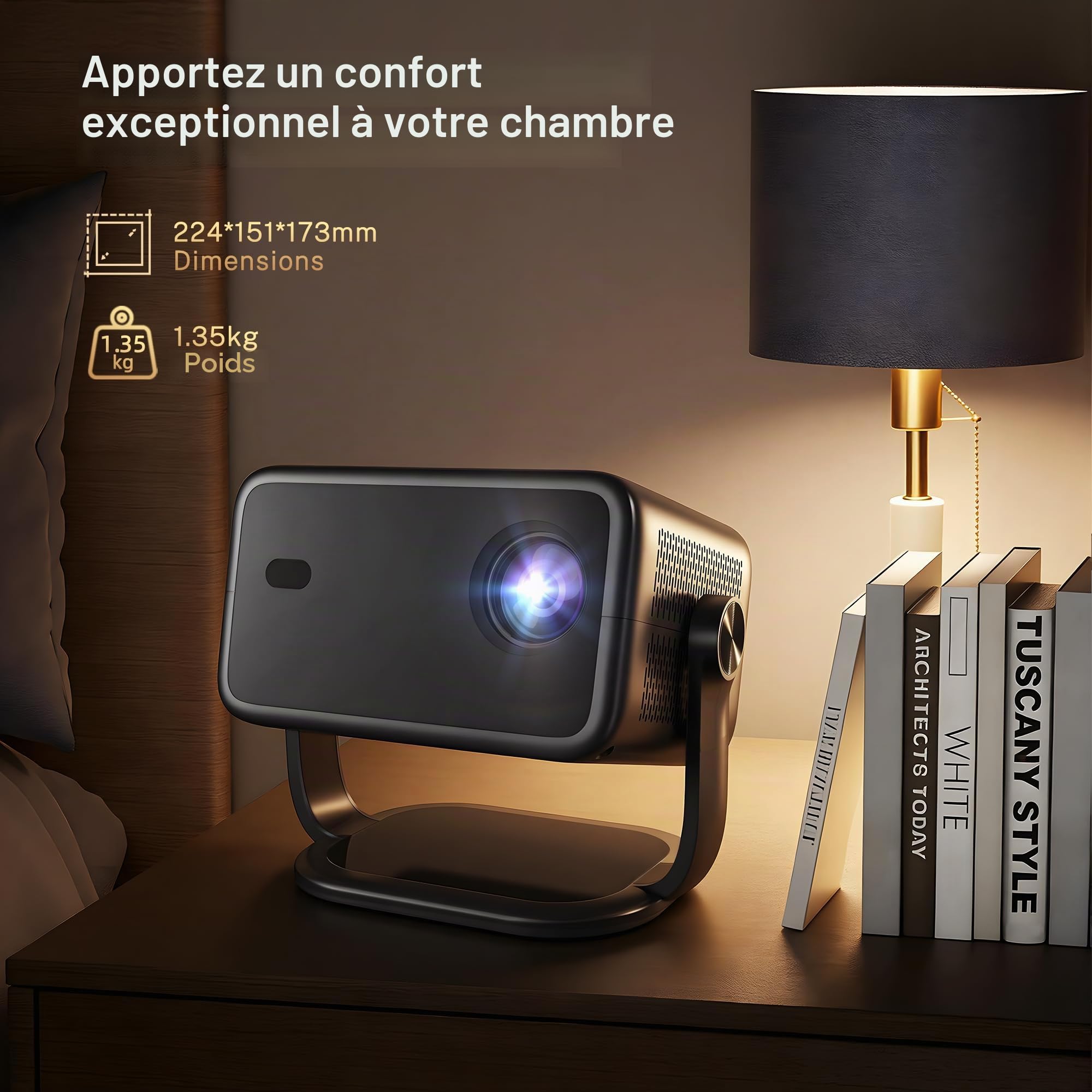 Smart Vidéoprojecteur Compatible 4K, Assistant Vocal IA&Contrôle App, HDR10 | Video Projecteur Android 14 1080P Natif Son Surround Rétroprojecteur, Autofocus/Keystone Portatif Projecteur Wi-Fi&Bluetooth