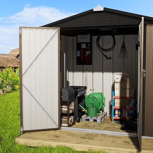 Miniatura 4 de UDPATIO Cobertizo de almacenamiento para exteriores de 4 x 6 pies, cobertizos exteriores de metal y almacenamiento al aire libre de acero