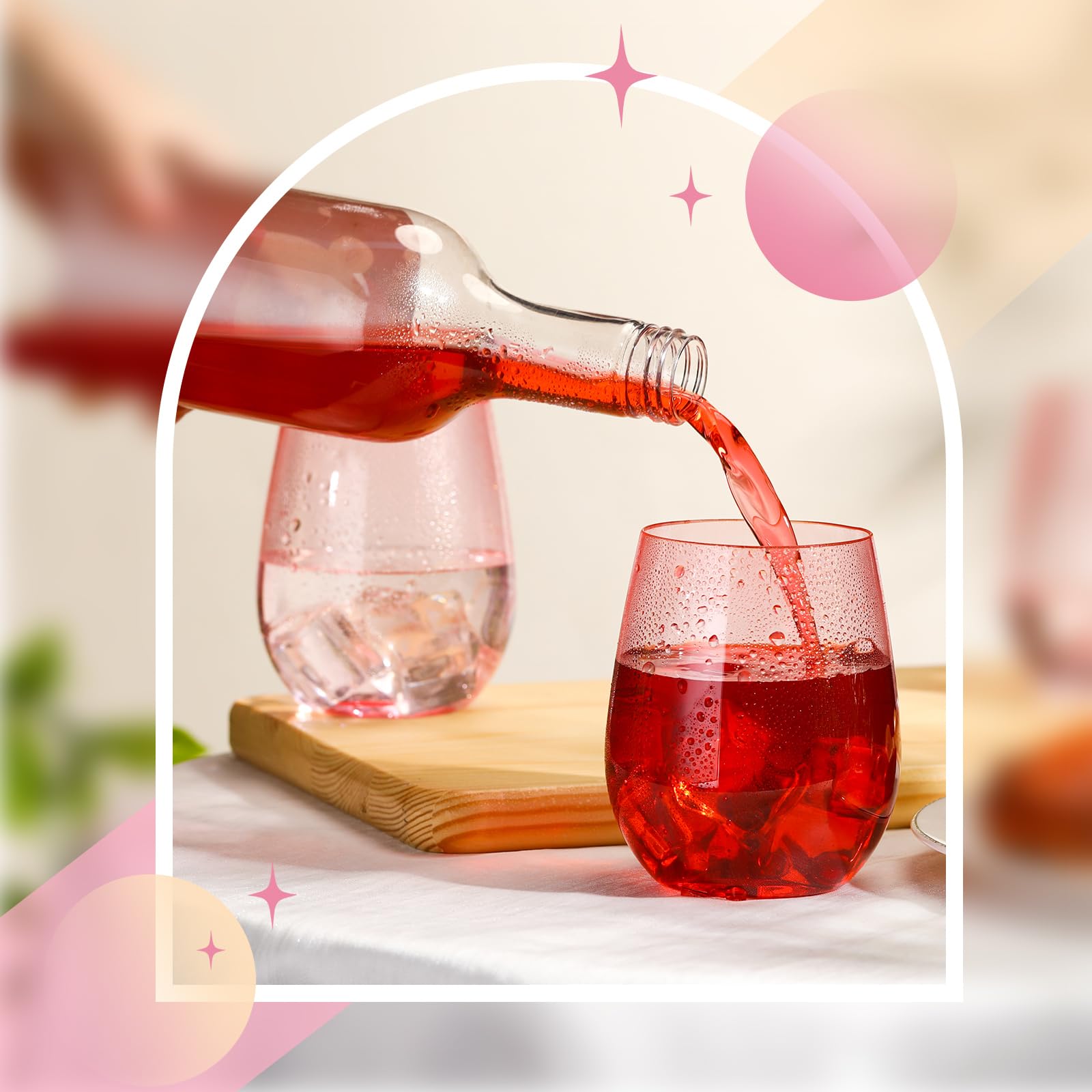 Layhit Weingläser ohne Stiel, Kunststoff, wiederverwendbar, unzerbrechlich, für Whiskey, Champagner, Valentinstag, Hochzeit, Jahrestag, Geburtstag, Party, 400 ml, 32 Stück