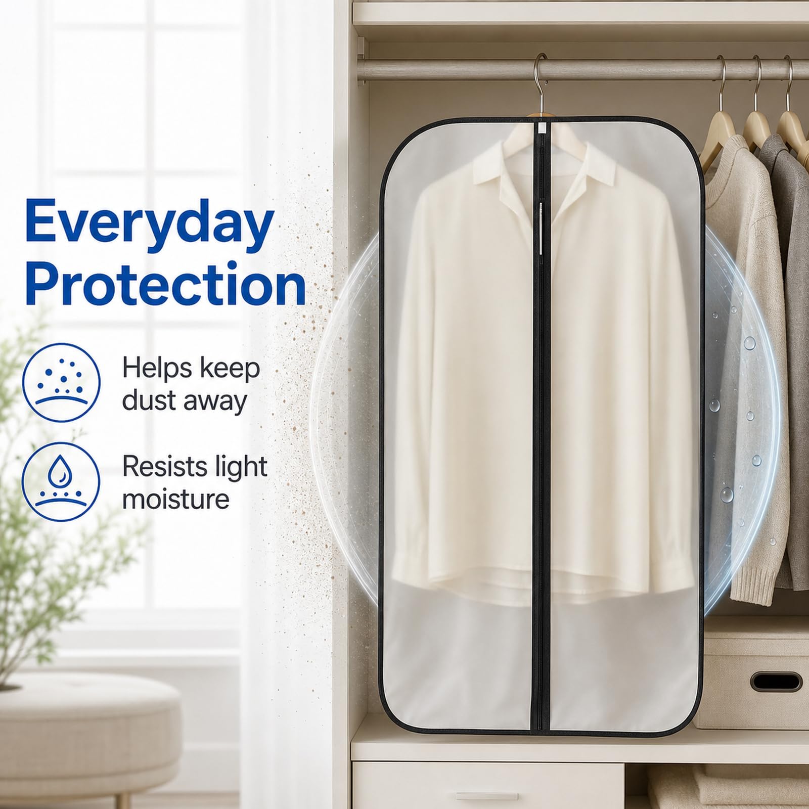 Protector de Ropa Larga Fundas de Ropa Transpirable Tela PVC Fundas Ropa Armario Fundas Ropa Armario Transparente con Cremallera Fuerte para Trajes,Vestidos,Camisas de Noche