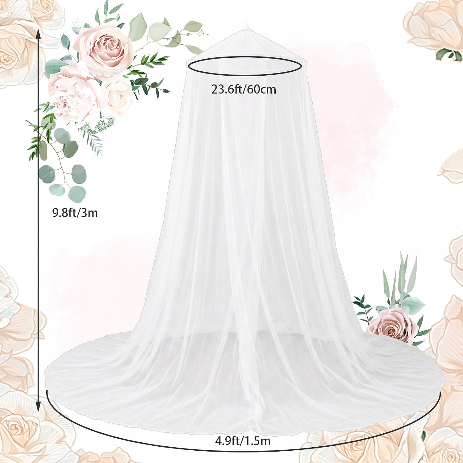 Large Mesh Cake Cover Wedding Party Cake Dome Canopy Lace Tent Decorated Round Cakes Cover with Steel Ring Top Romantic Display Canopy Tent for Wedding Birthday Party Banquet Decoration