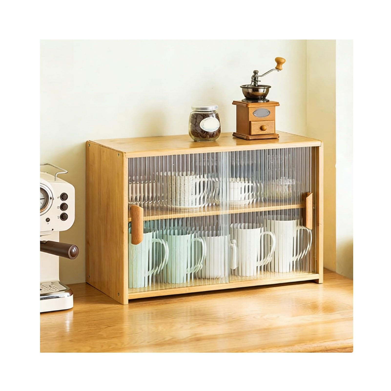 BHGFYXBS Bamboo Kitchen Sto Cabinet With Sliding S Doors Adjustable Pantry Freestanding Dining Room Countertop Unit,Natural-55X34X28Cm/22X13X11In,Natural-55x34x28cm/22x13x11in