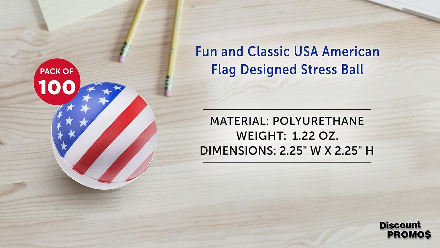 100 American Flag Stress Balls Pack - Customizable Text, Logo - Round, Stress Reliever, Hand Therapy, Lightweight - USA Flag