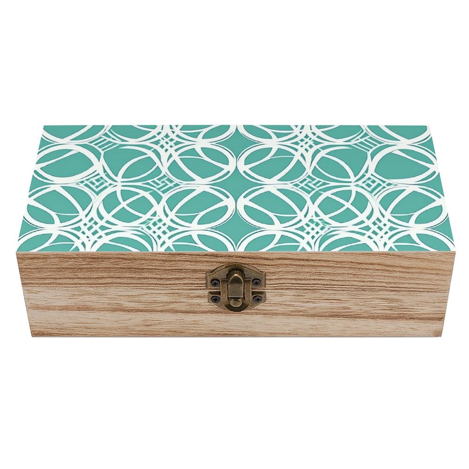 Boîte de rangement en bois précieux avec couvercle turquoise décoratif
