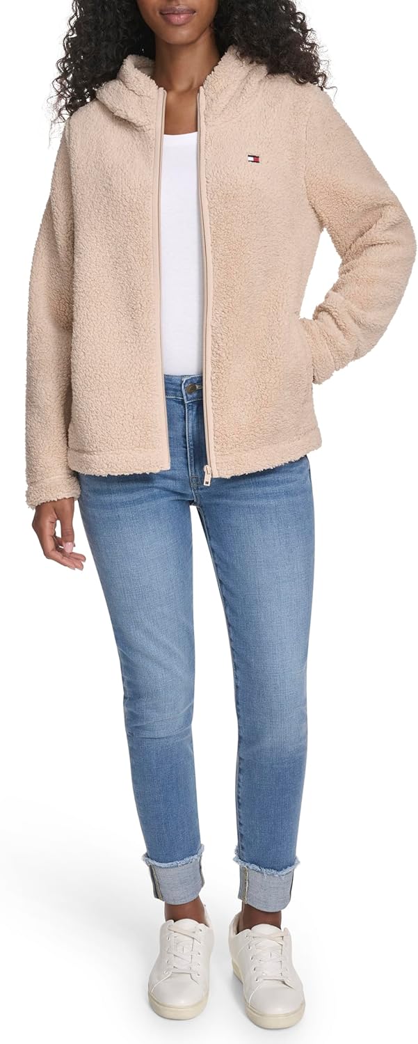 Tommy Hilfiger womens Zipper Hoodie Sherpa Fuzzy Jacket - Image 2